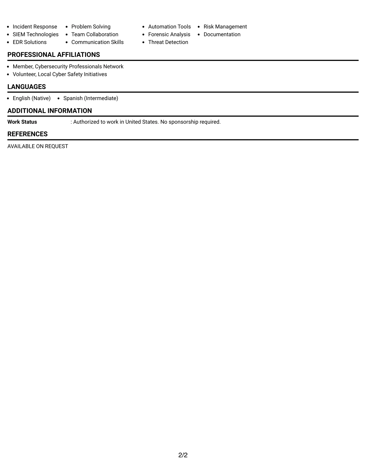 Resume Example Page 2