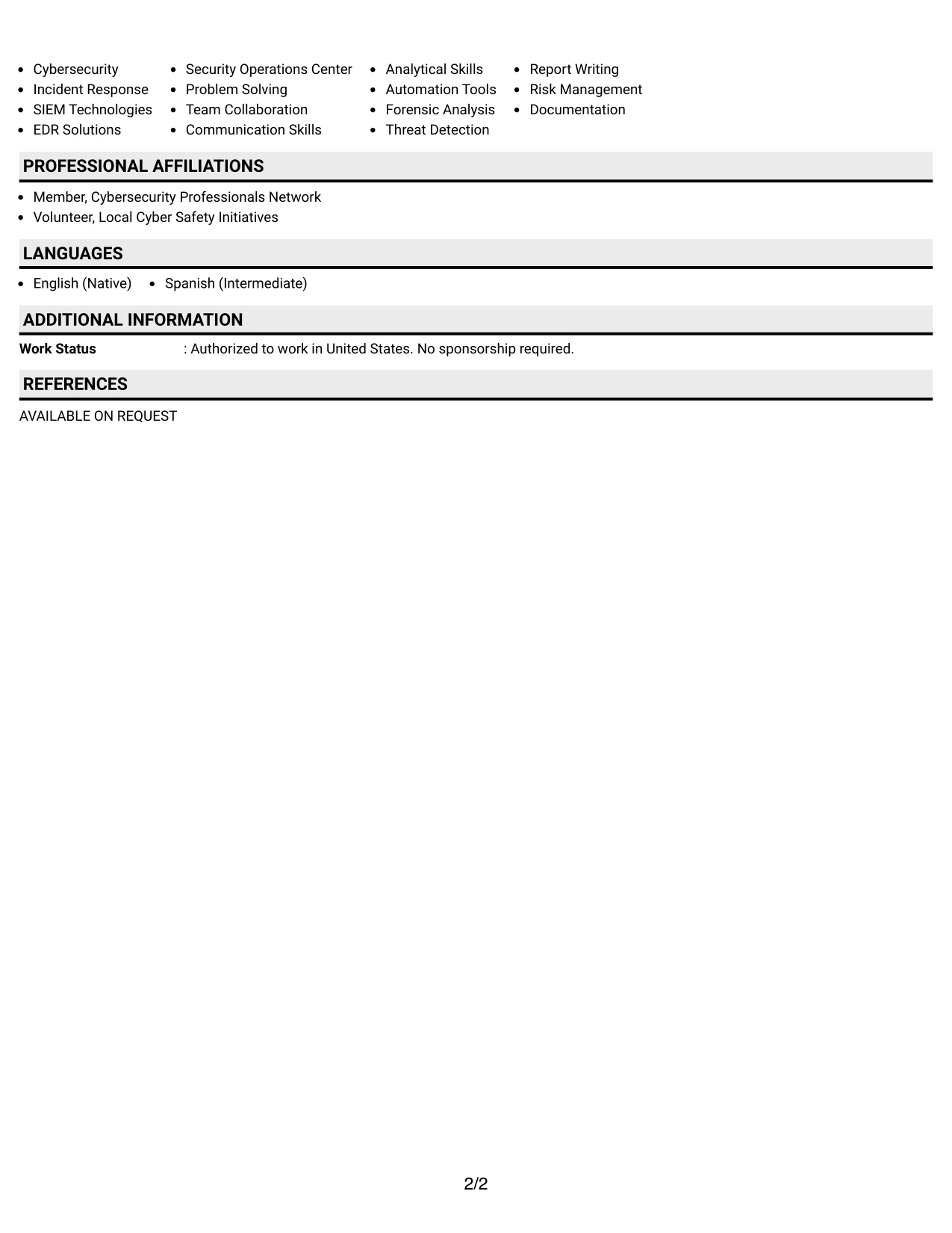 Resume Example Page 2