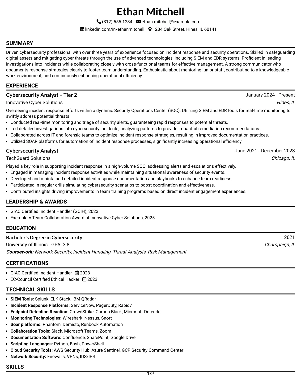 Resume Example Page 1