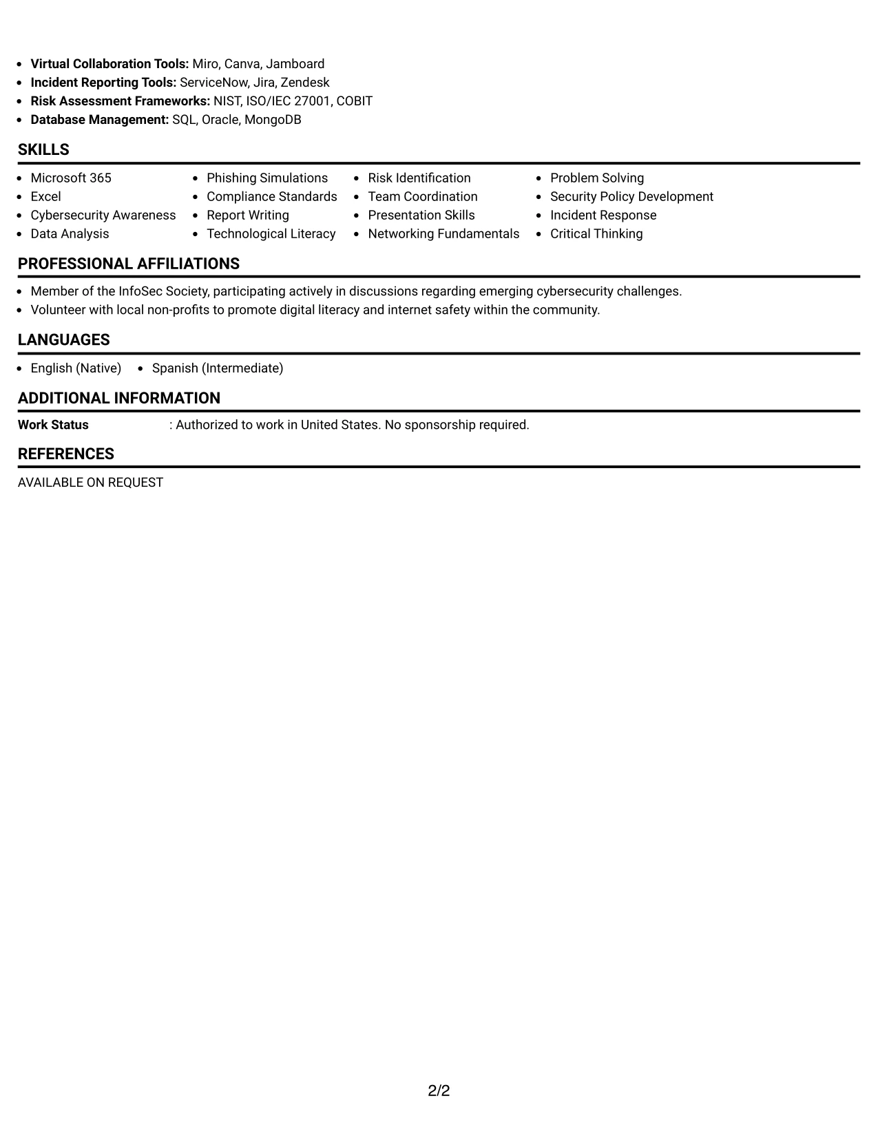 Resume Example Page 2
