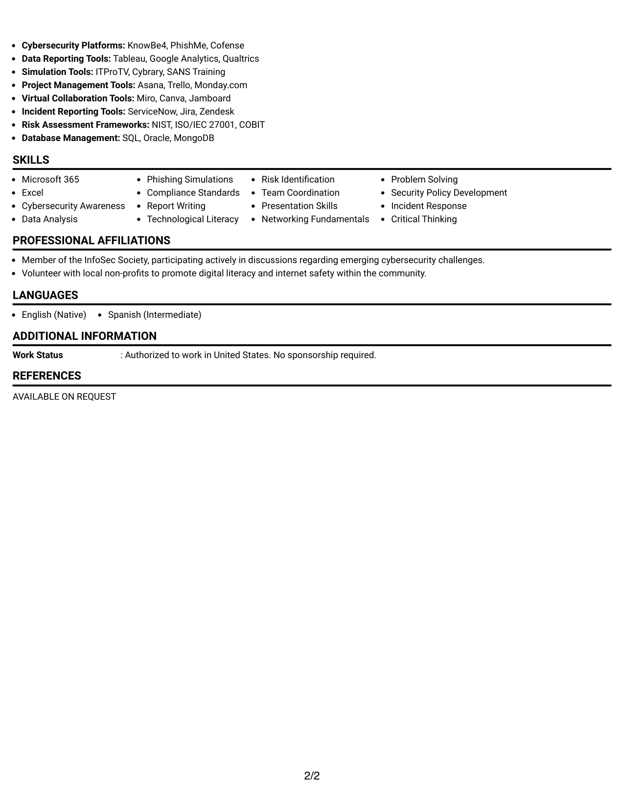 Resume Example Page 2