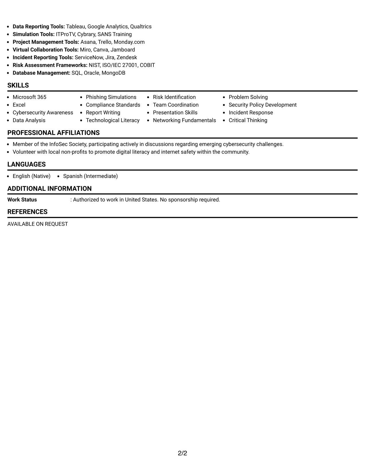 Resume Example Page 2
