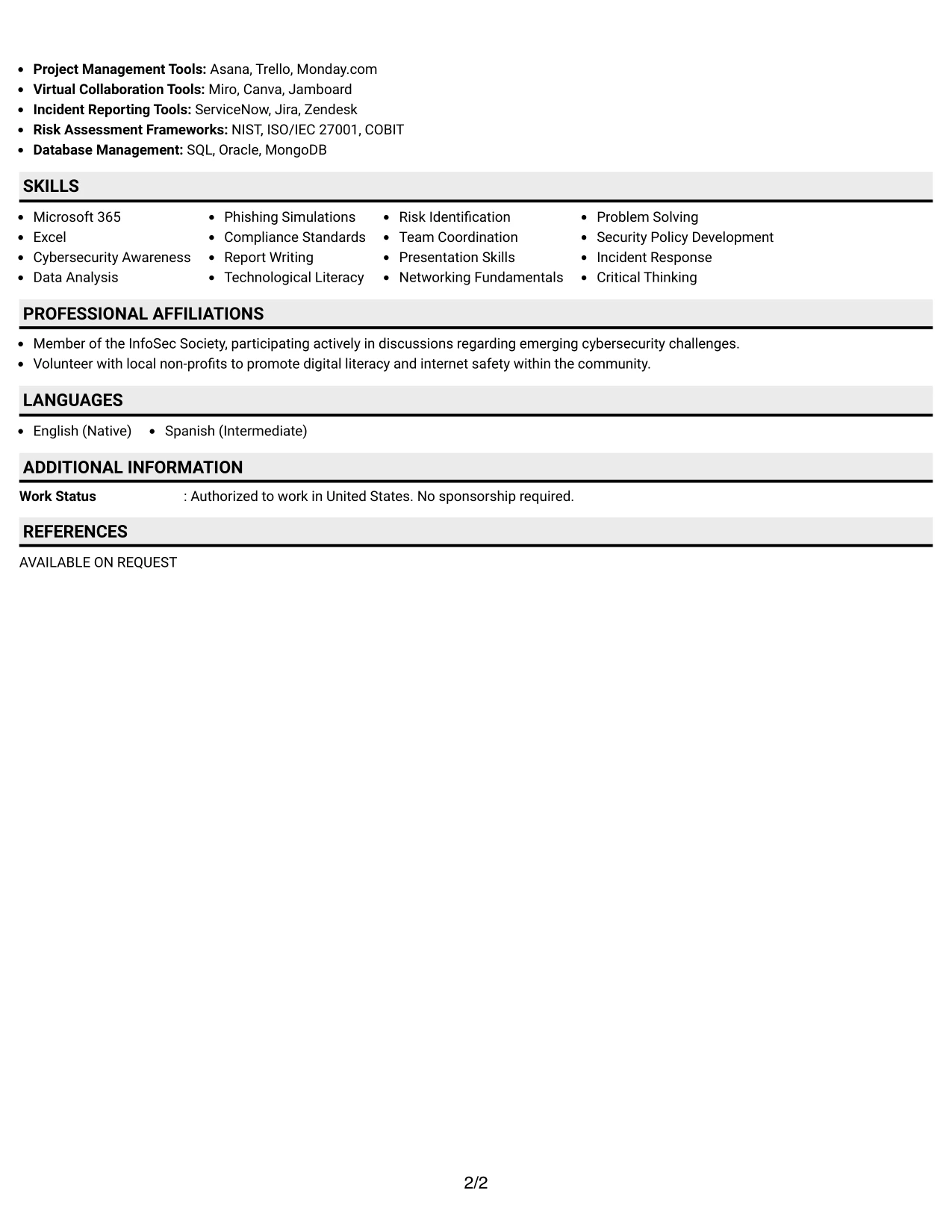 Resume Example Page 2