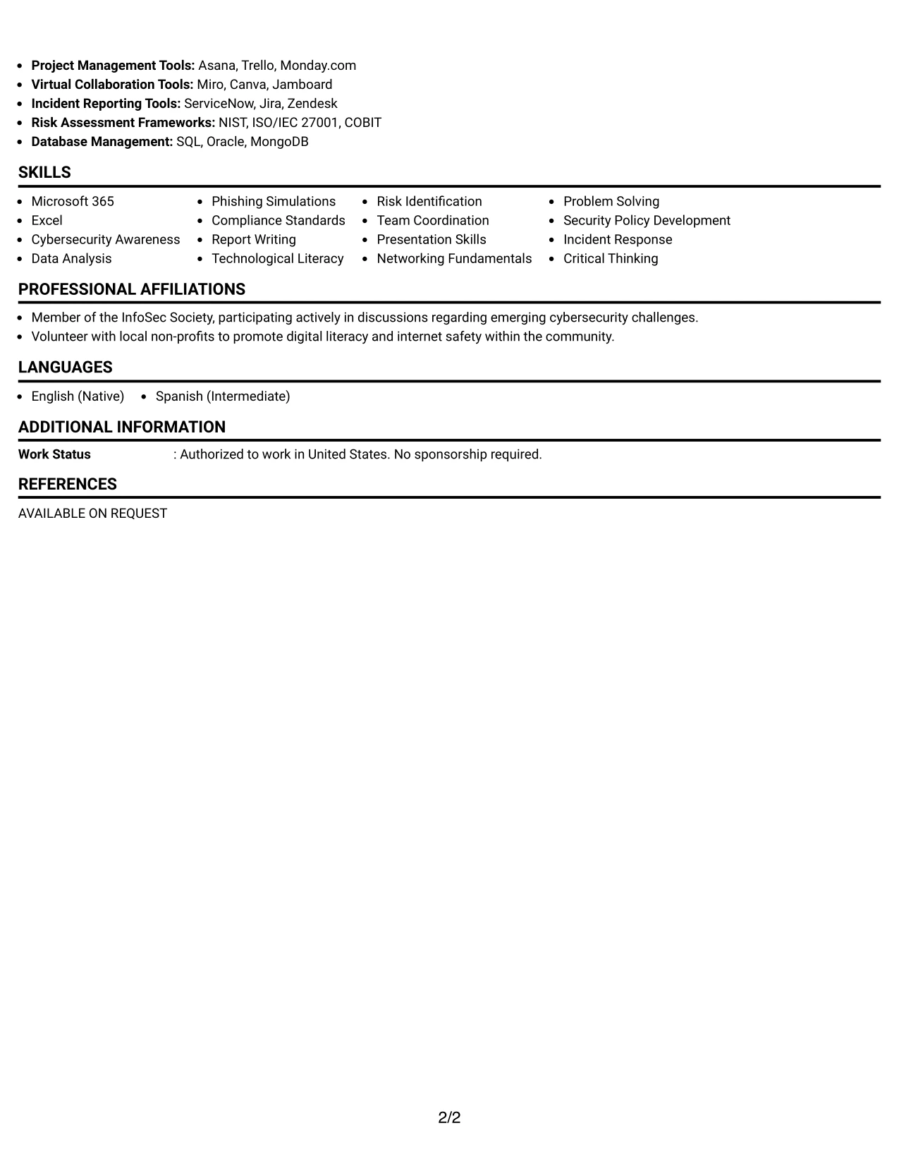 Resume Example Page 2