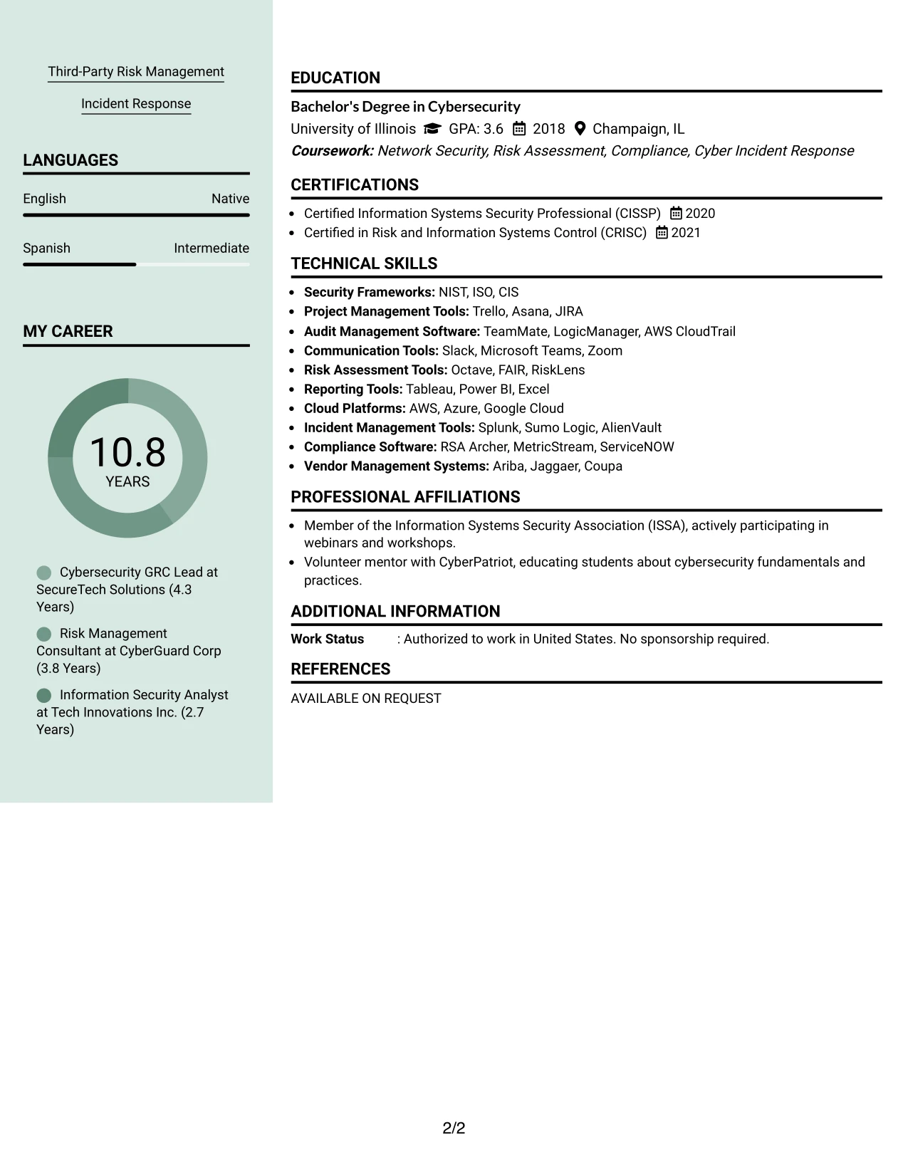 Resume Example Page 2
