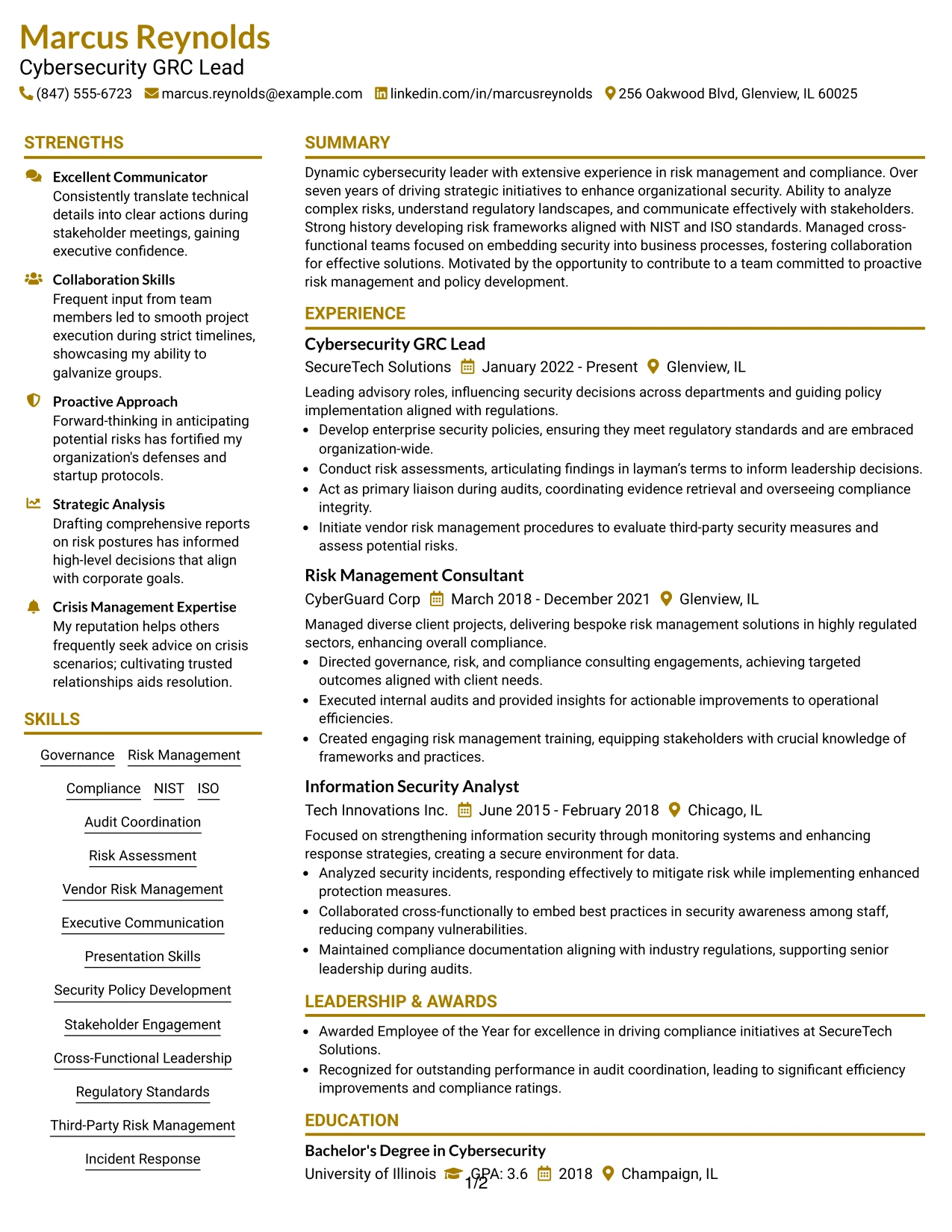 Resume Example Page 1