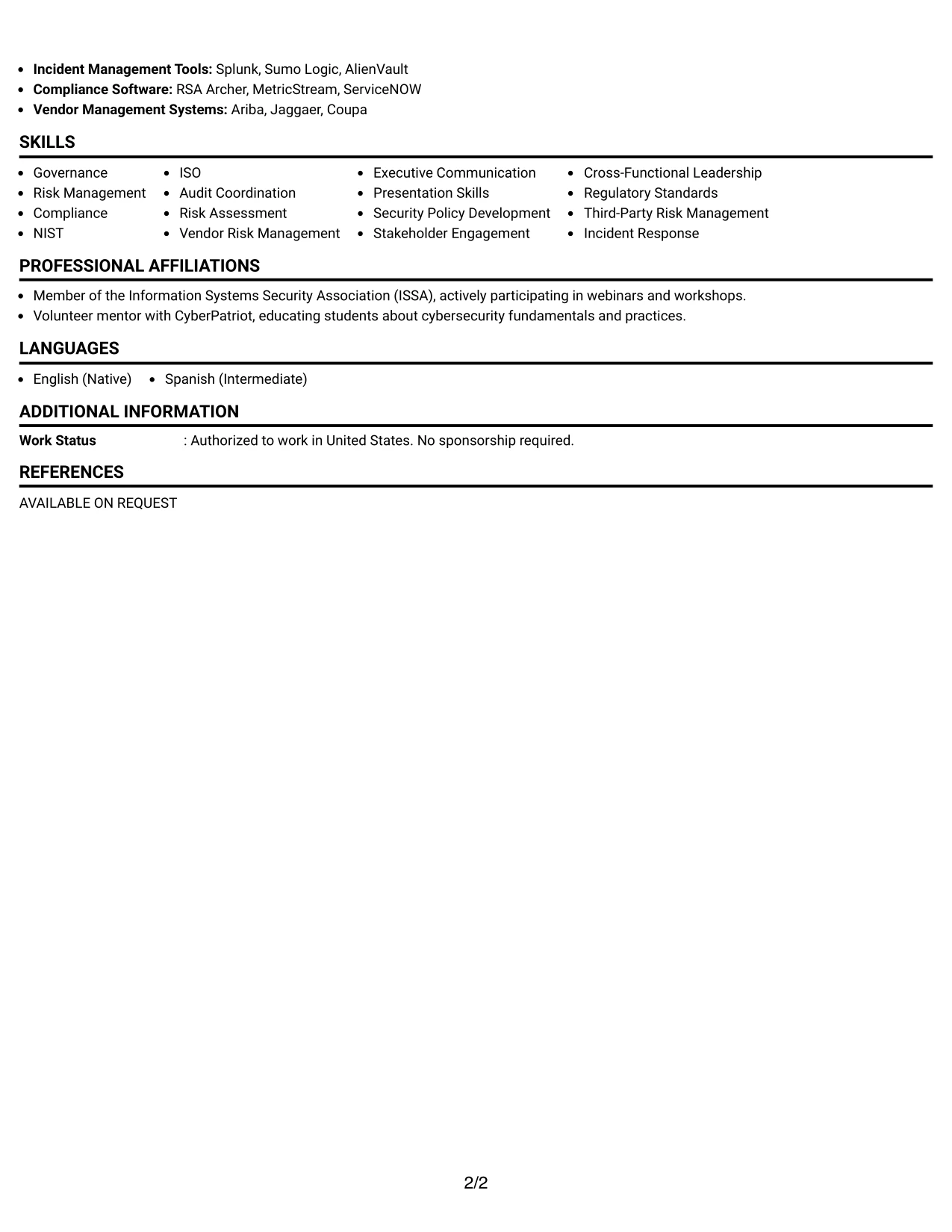 Resume Example Page 2