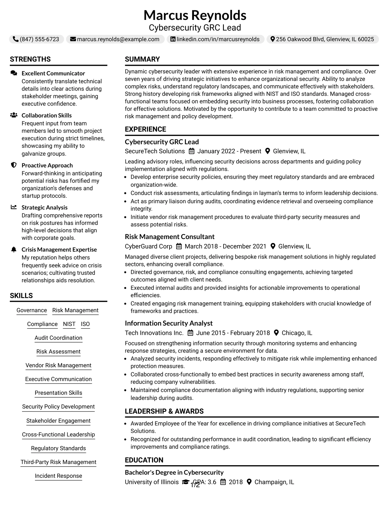 Resume Example Page 1