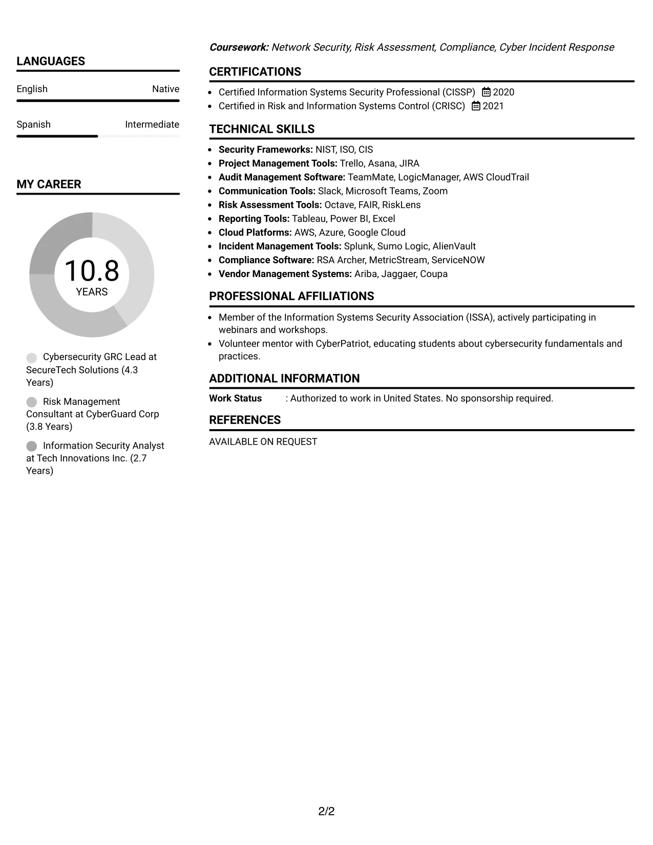 Resume Example Page 2