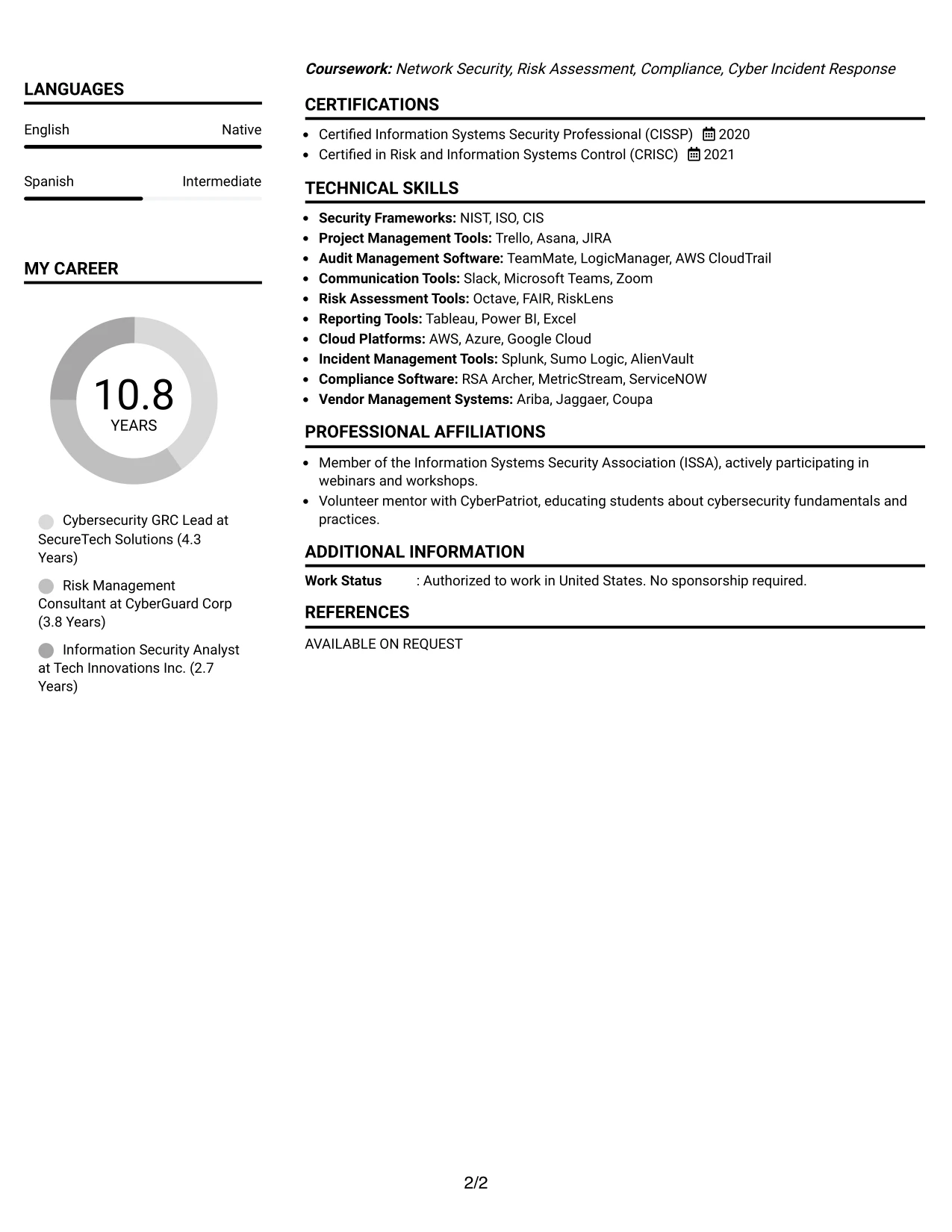 Resume Example Page 2