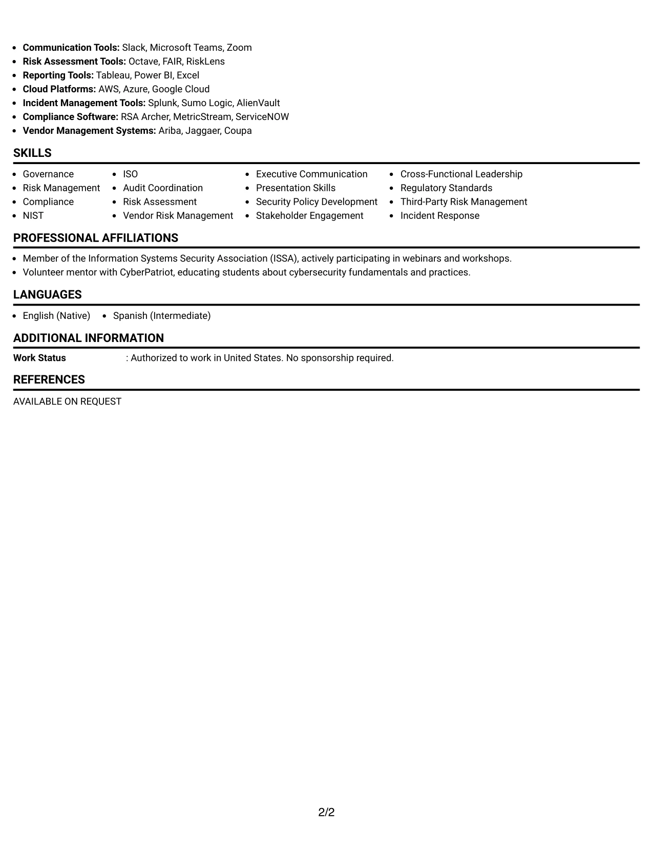 Resume Example Page 2