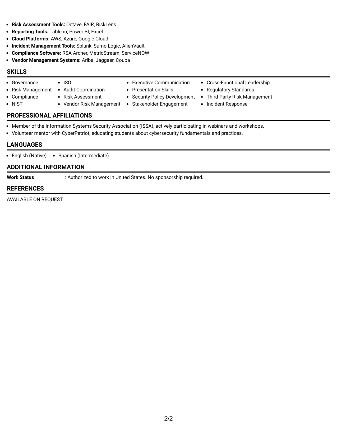 Resume Example Page 2