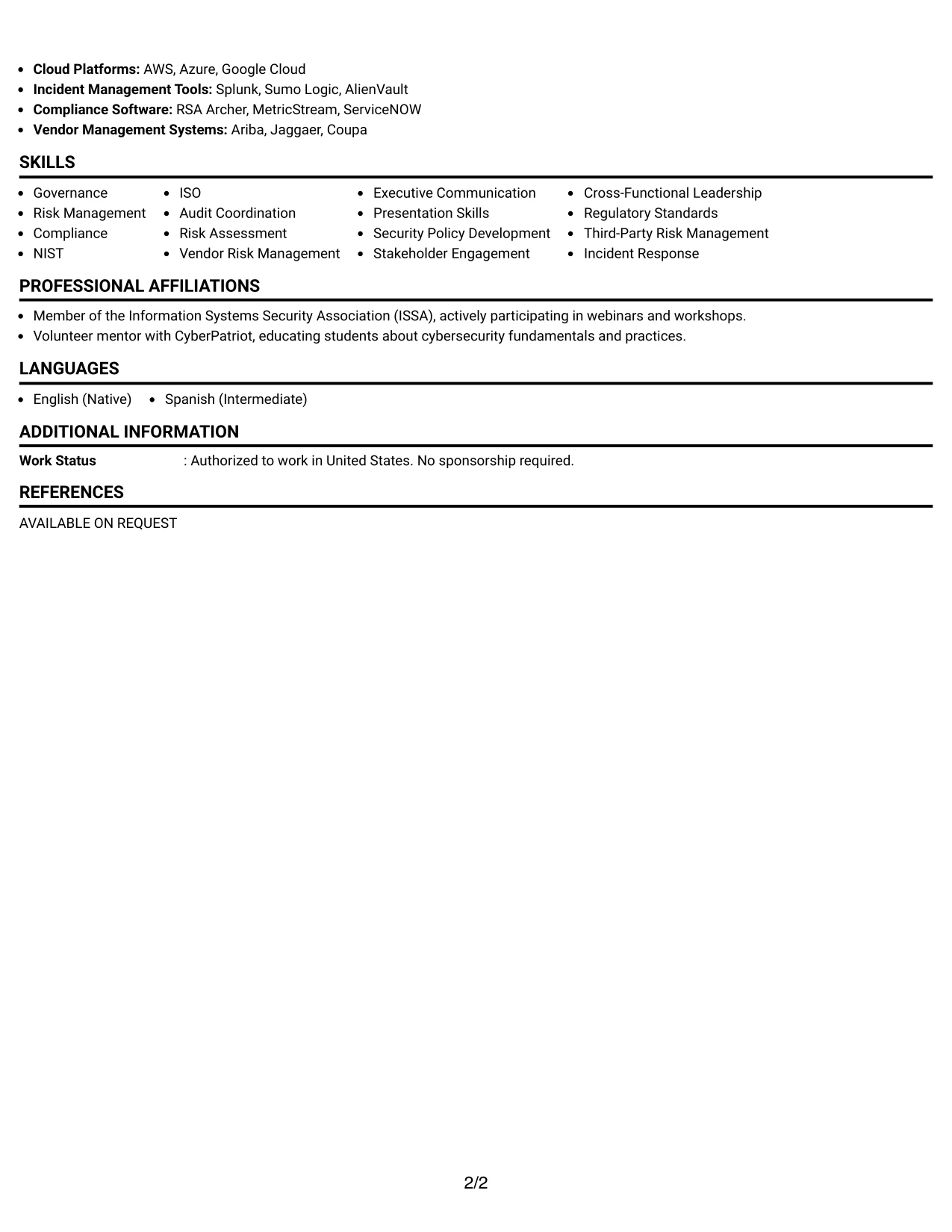 Resume Example Page 2