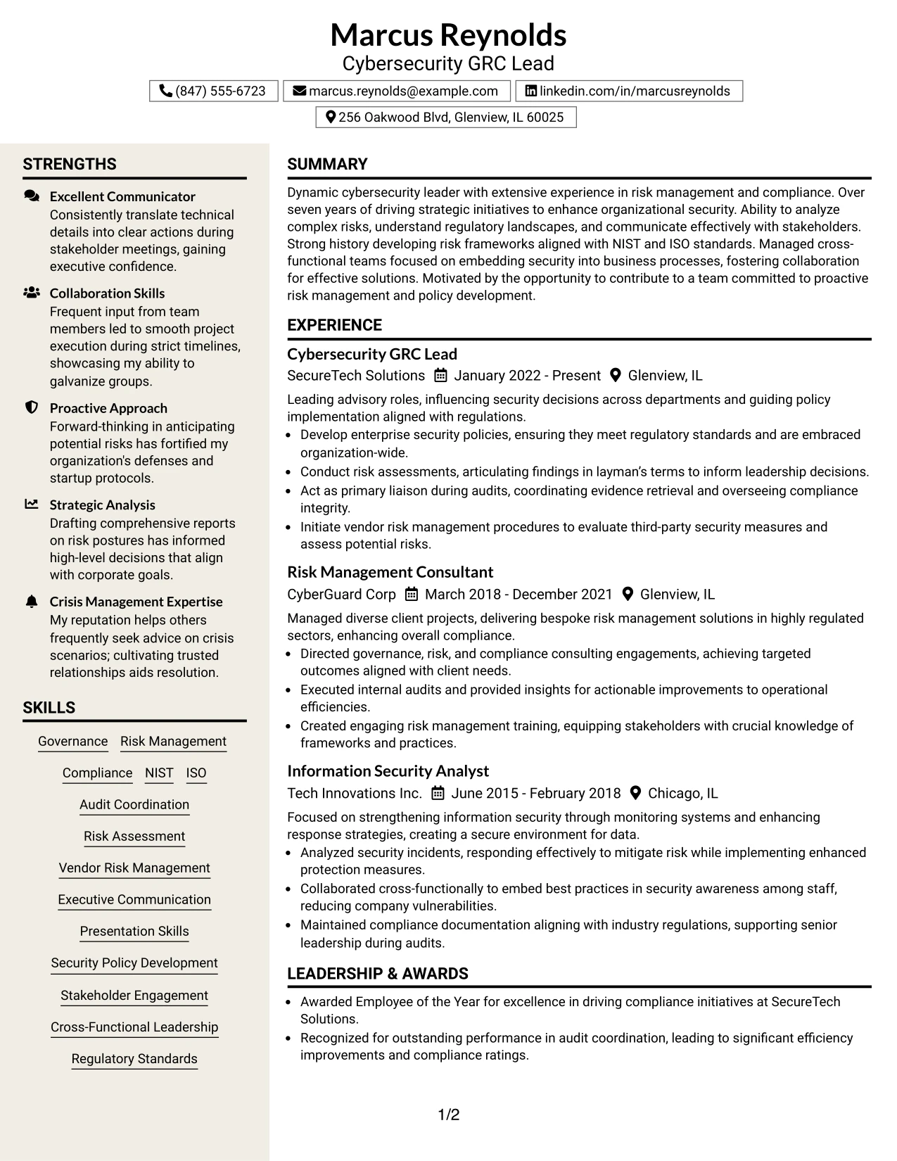 Resume Example Page 1