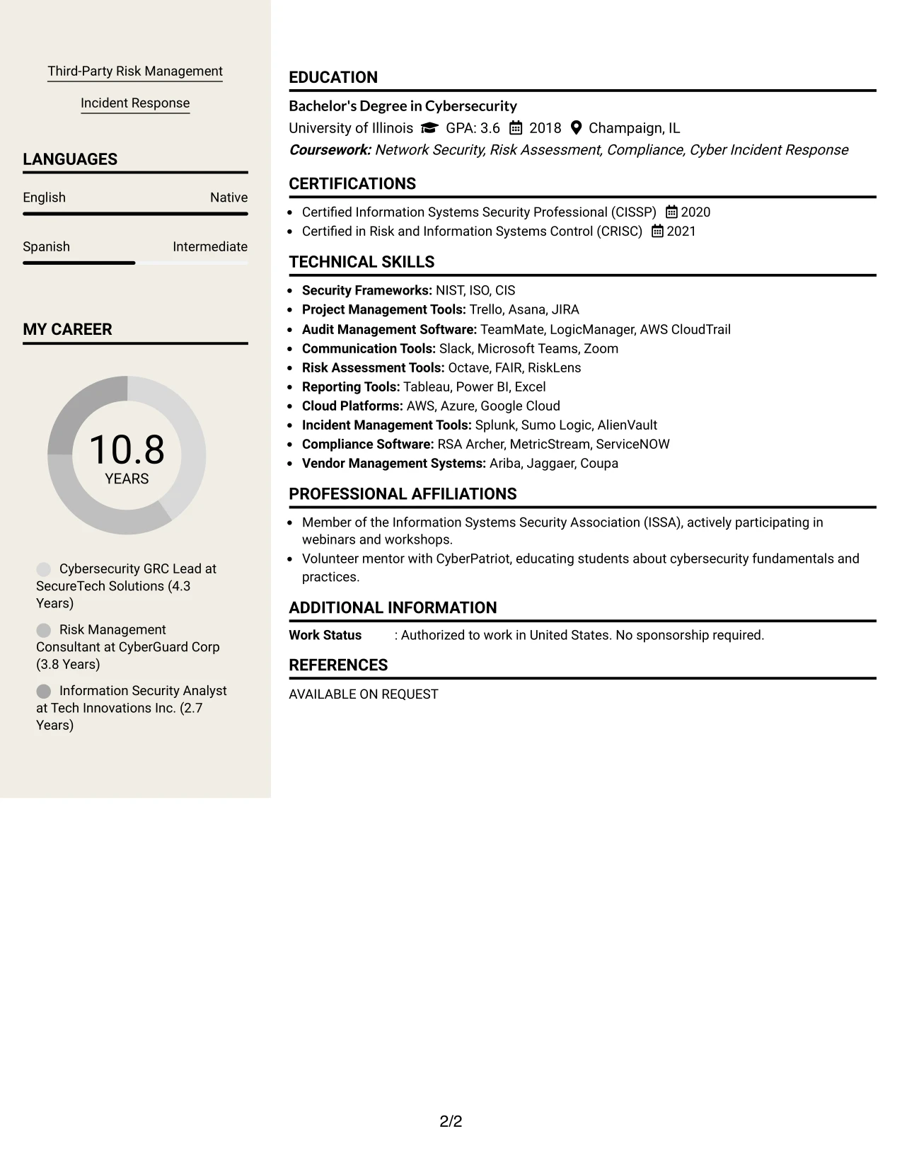 Resume Example Page 2
