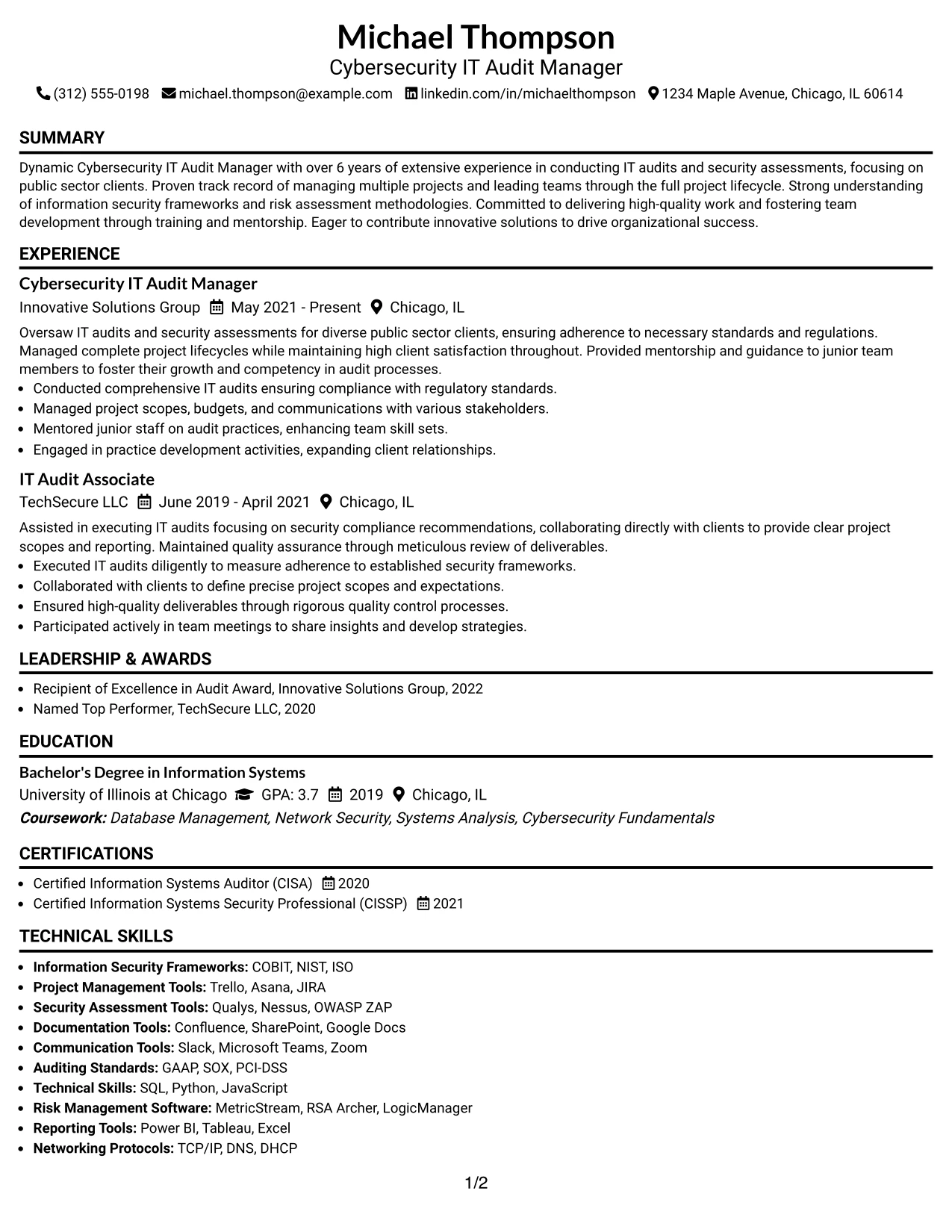 Resume Example Page 1