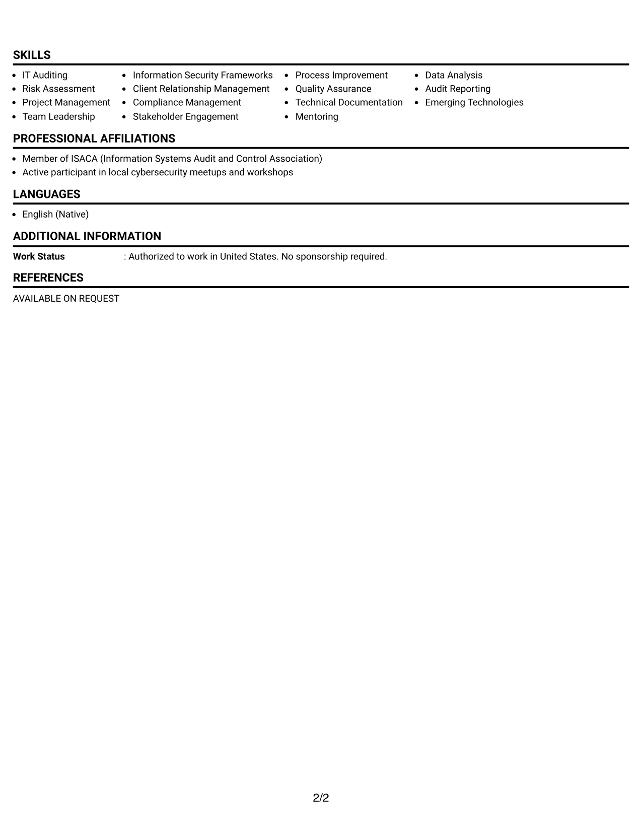 Resume Example Page 2