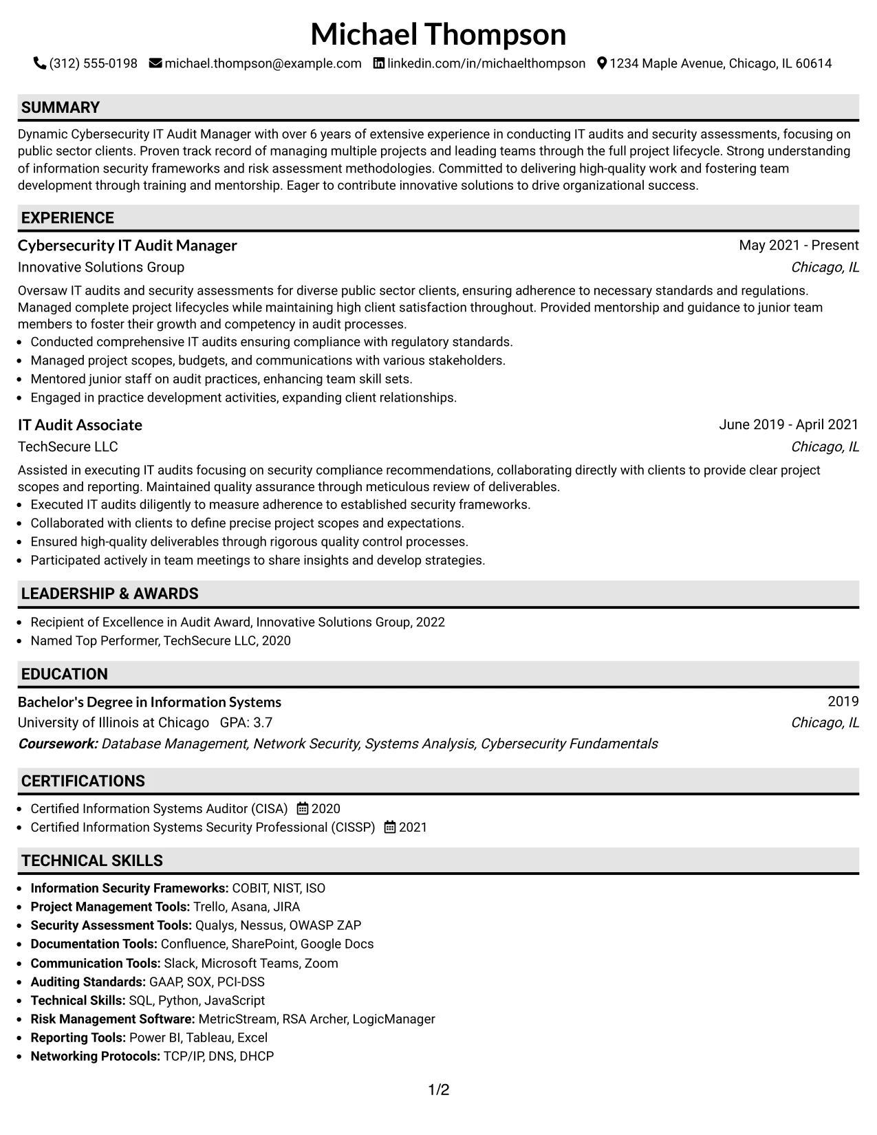 Resume Example Page 1
