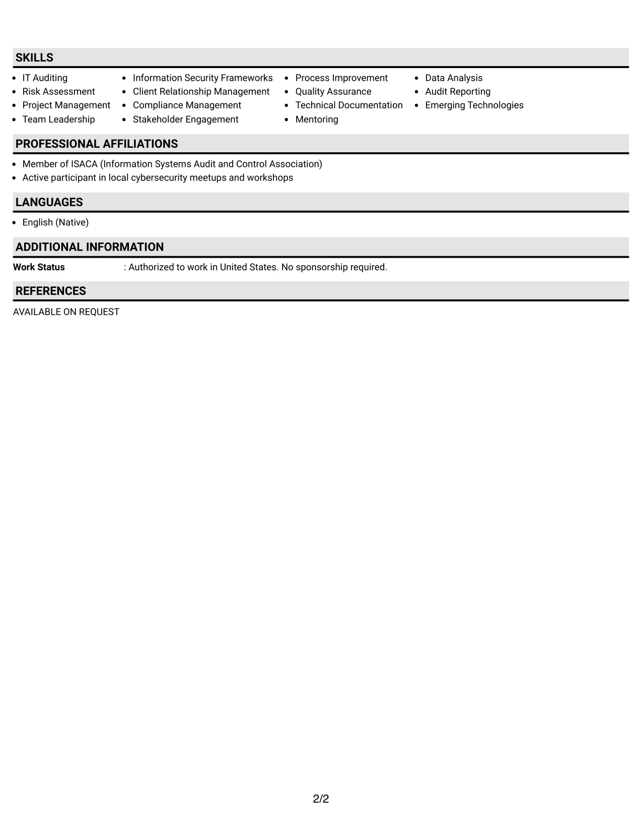 Resume Example Page 2