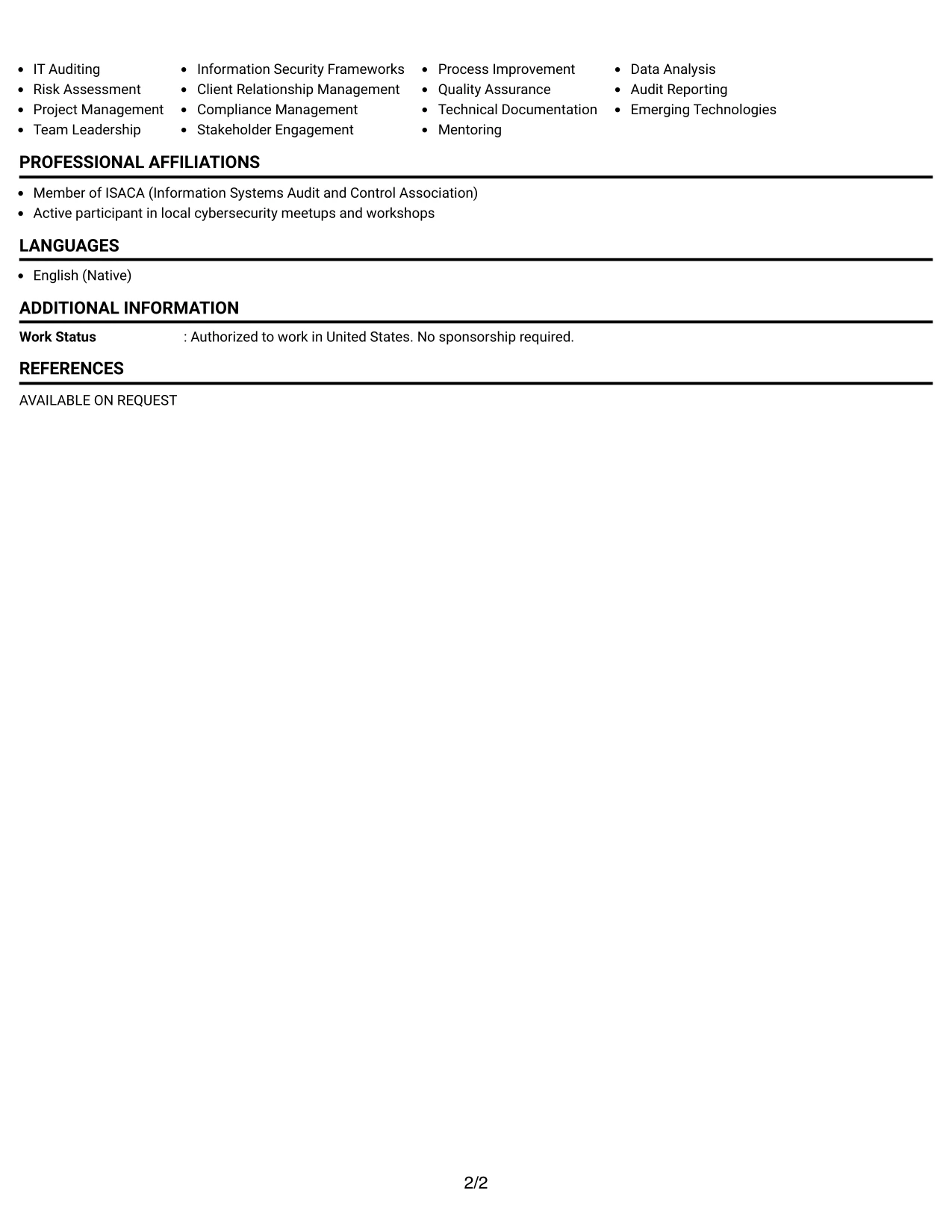 Resume Example Page 2