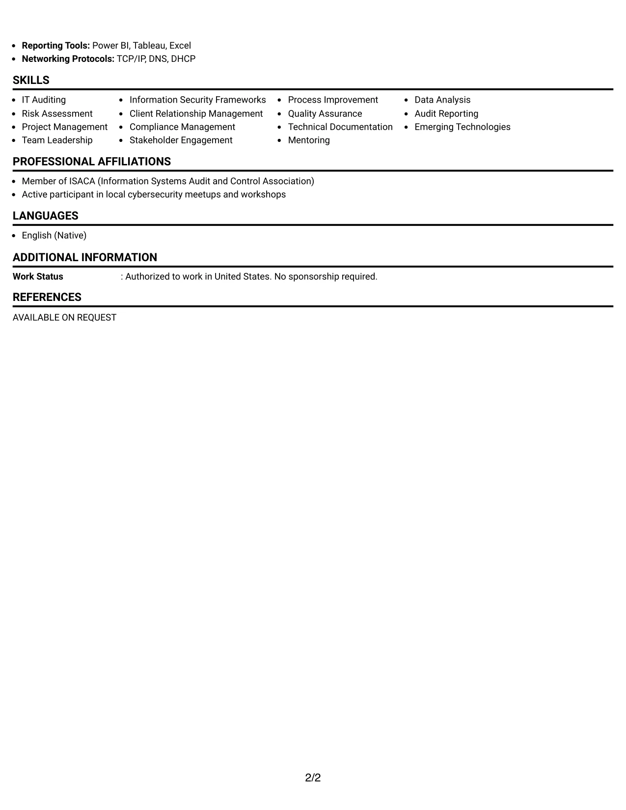 Resume Example Page 2