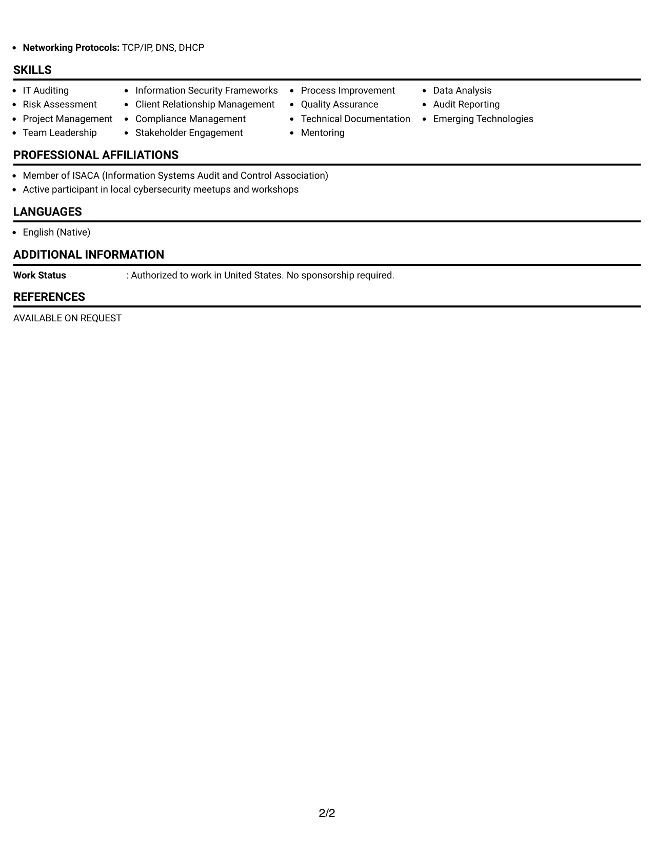Resume Example Page 2