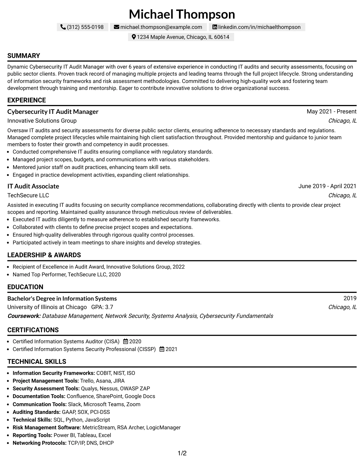 Resume Example Page 1