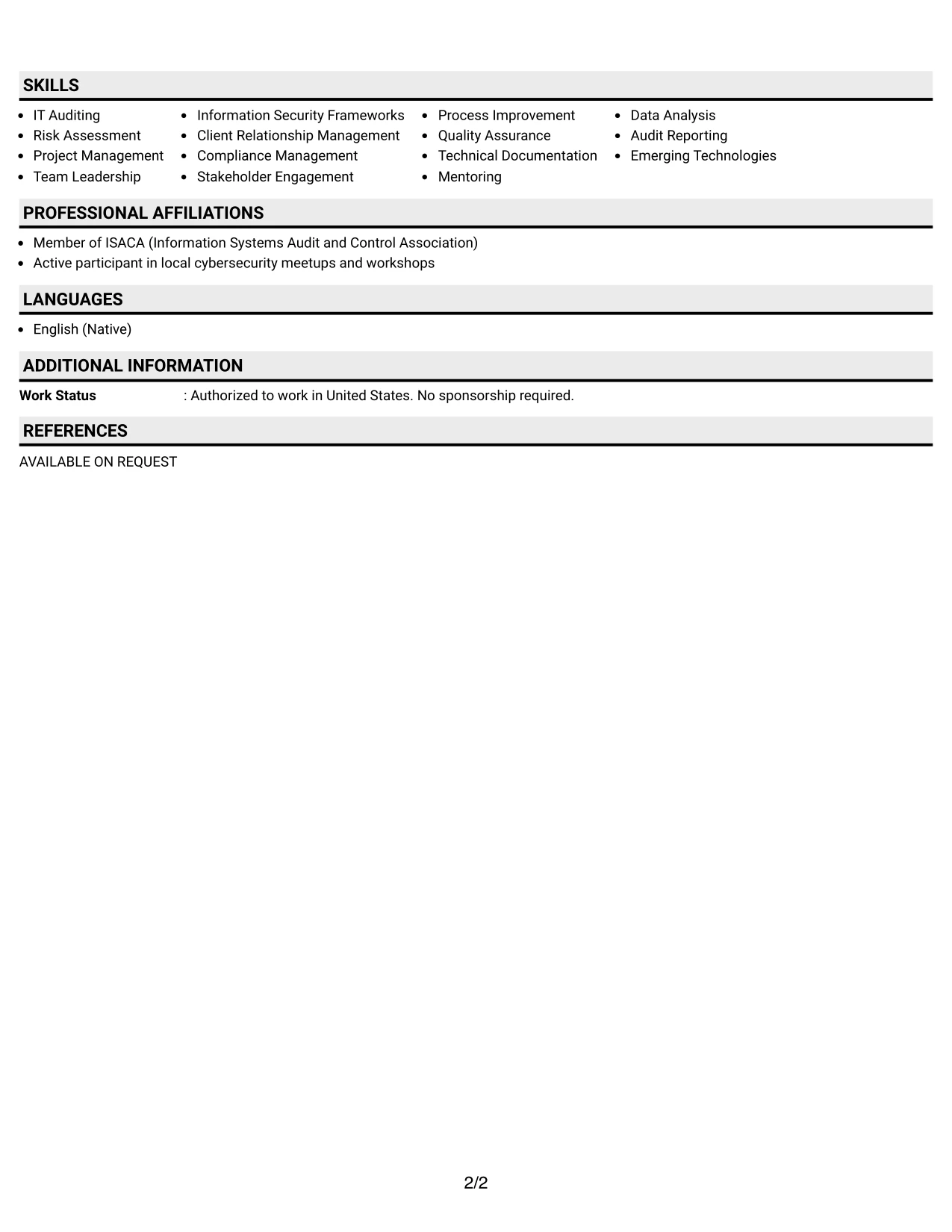 Resume Example Page 2