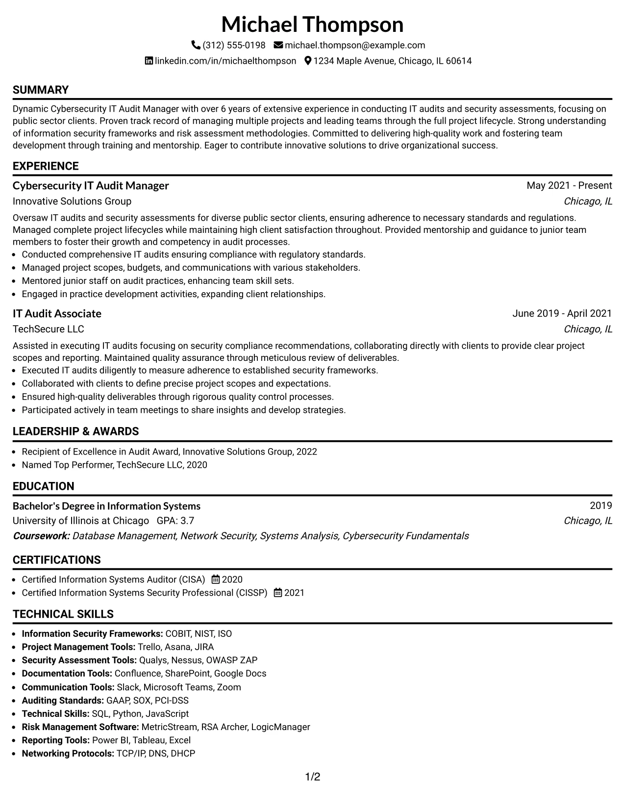 Resume Example Page 1