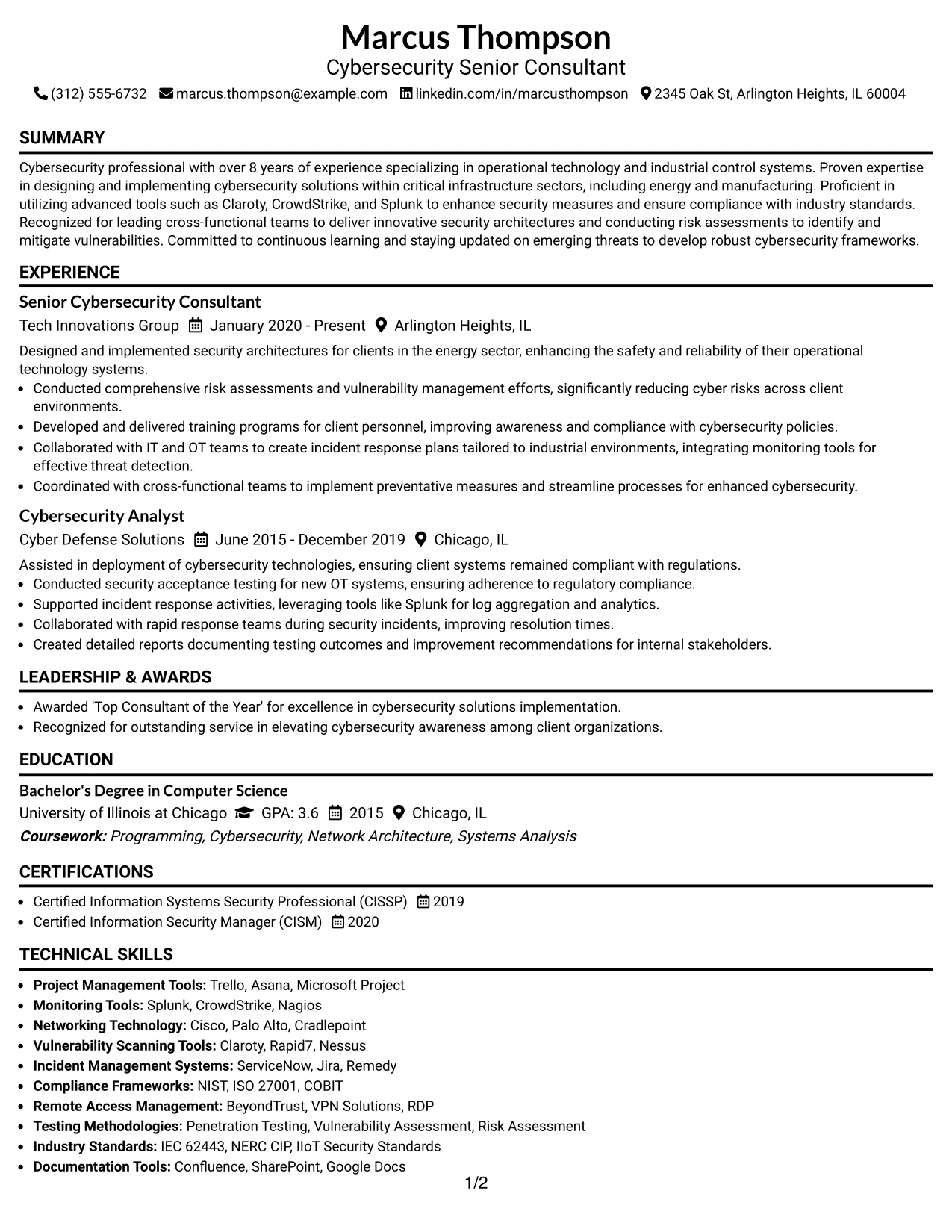 Resume Example Page 1