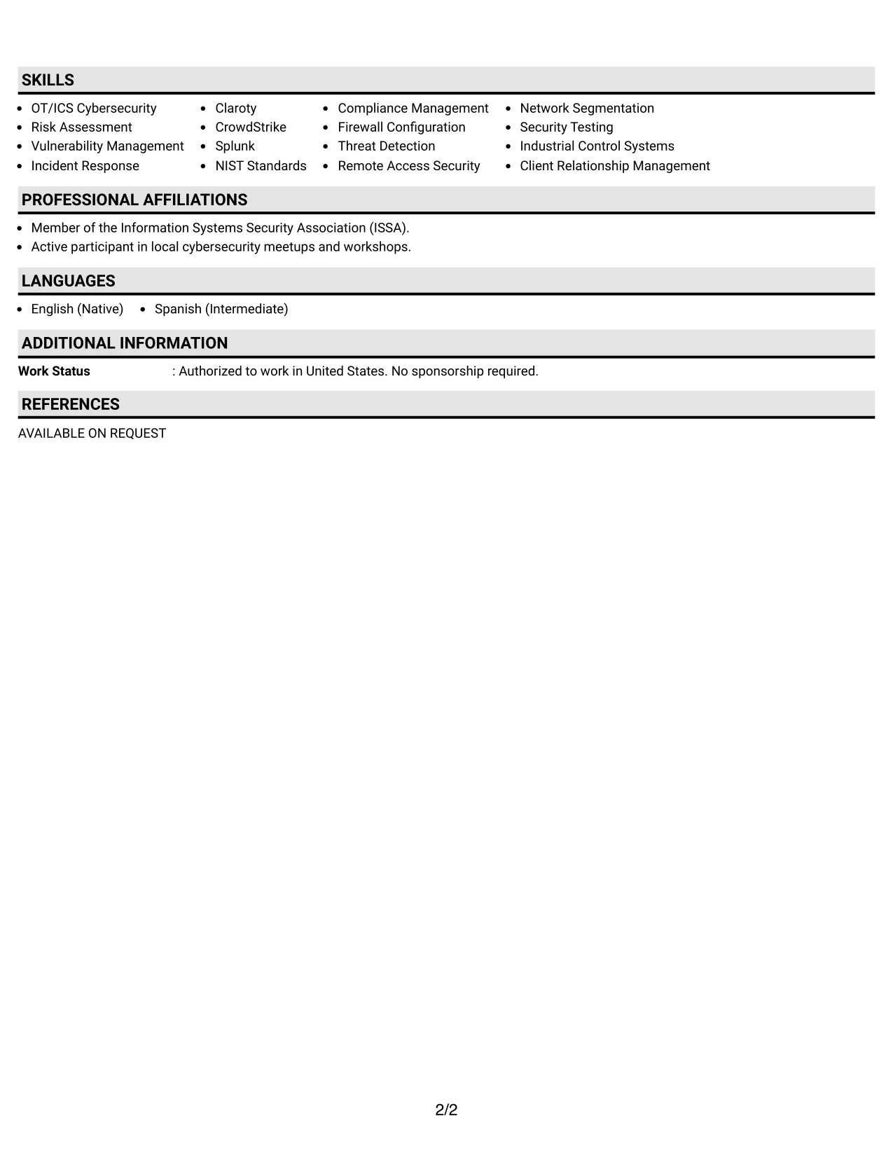 Resume Example Page 2