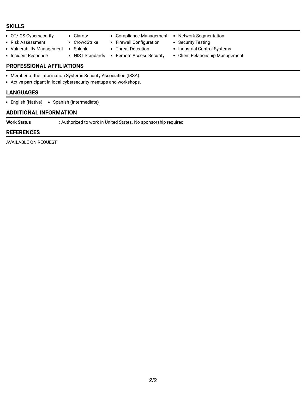 Resume Example Page 2