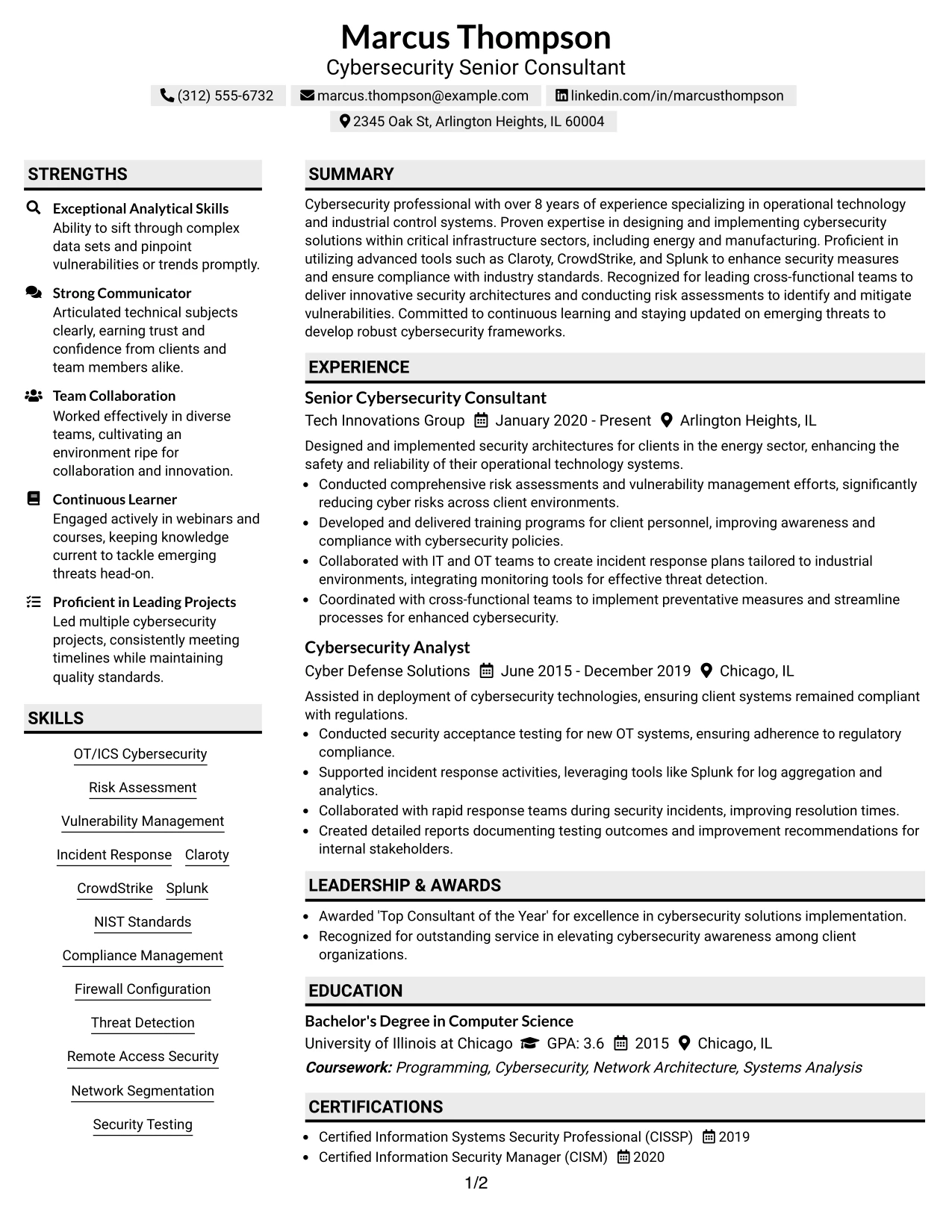 Resume Example Page 1
