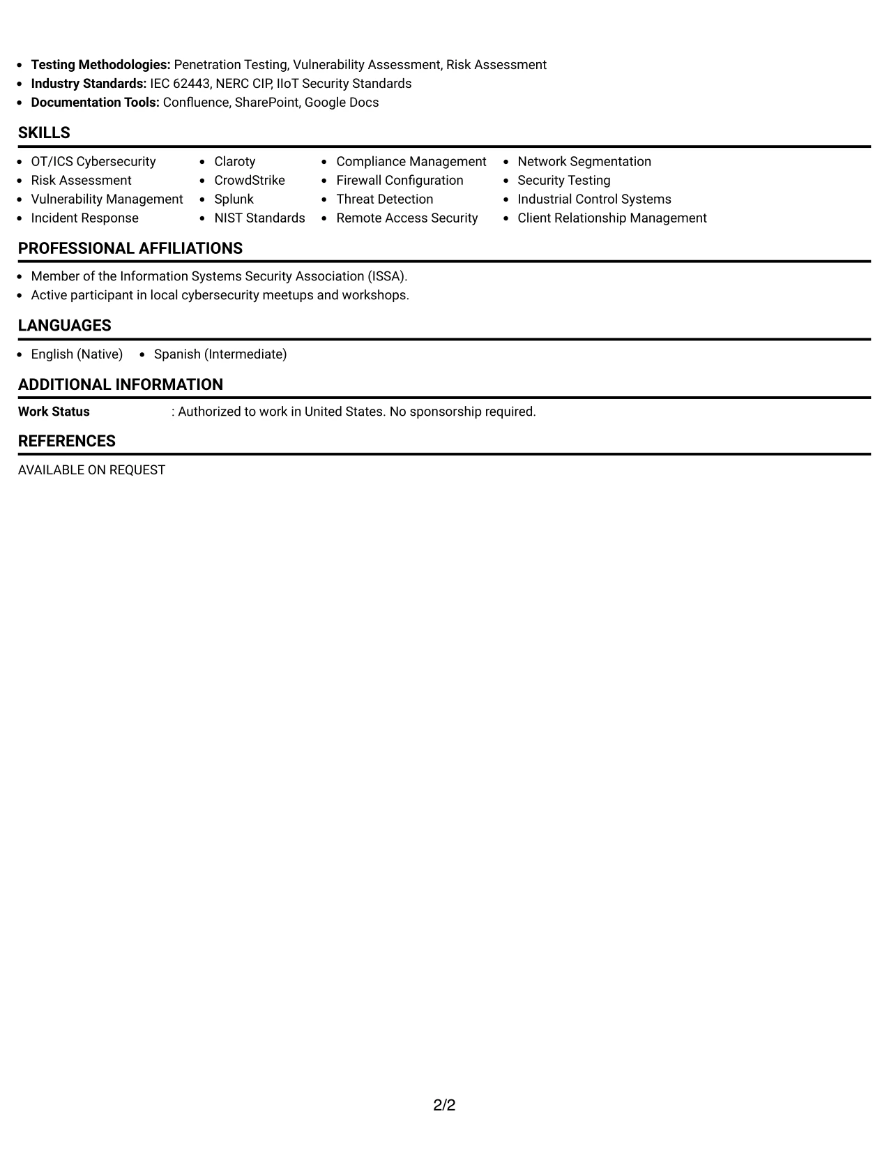 Resume Example Page 2