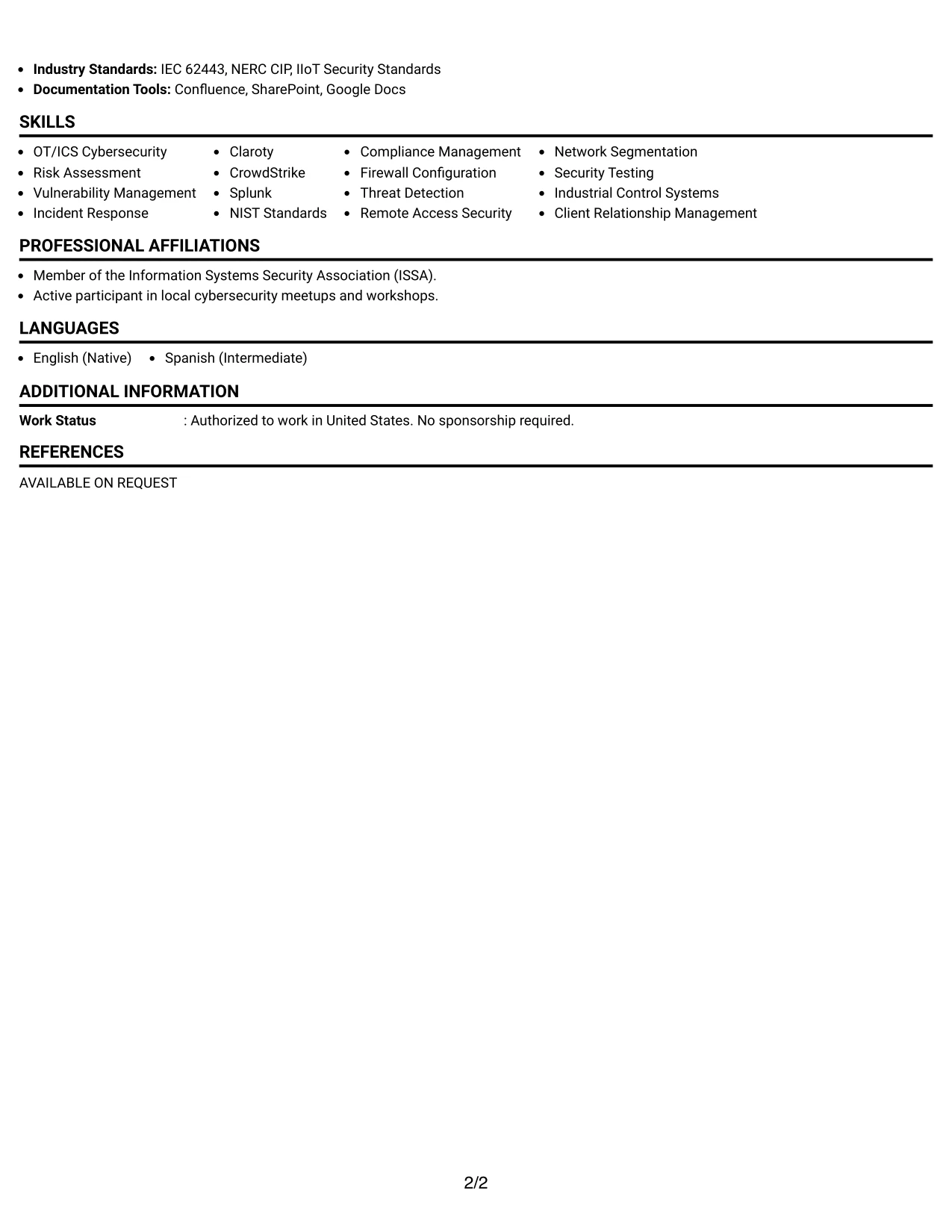 Resume Example Page 2