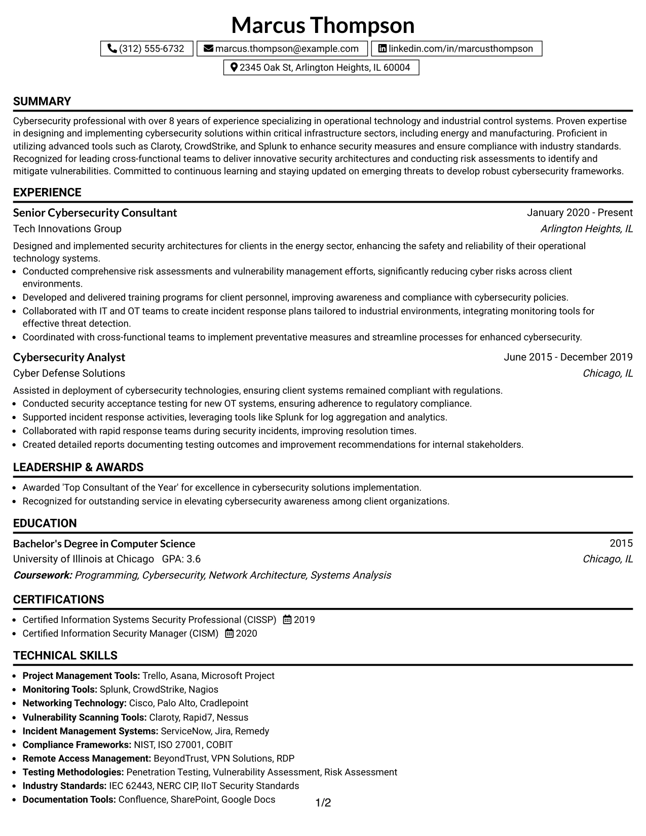 Resume Example Page 1