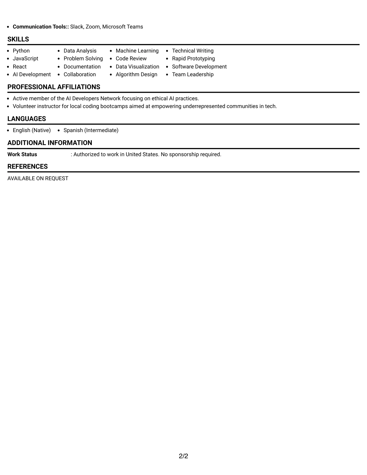 Resume Example Page 2