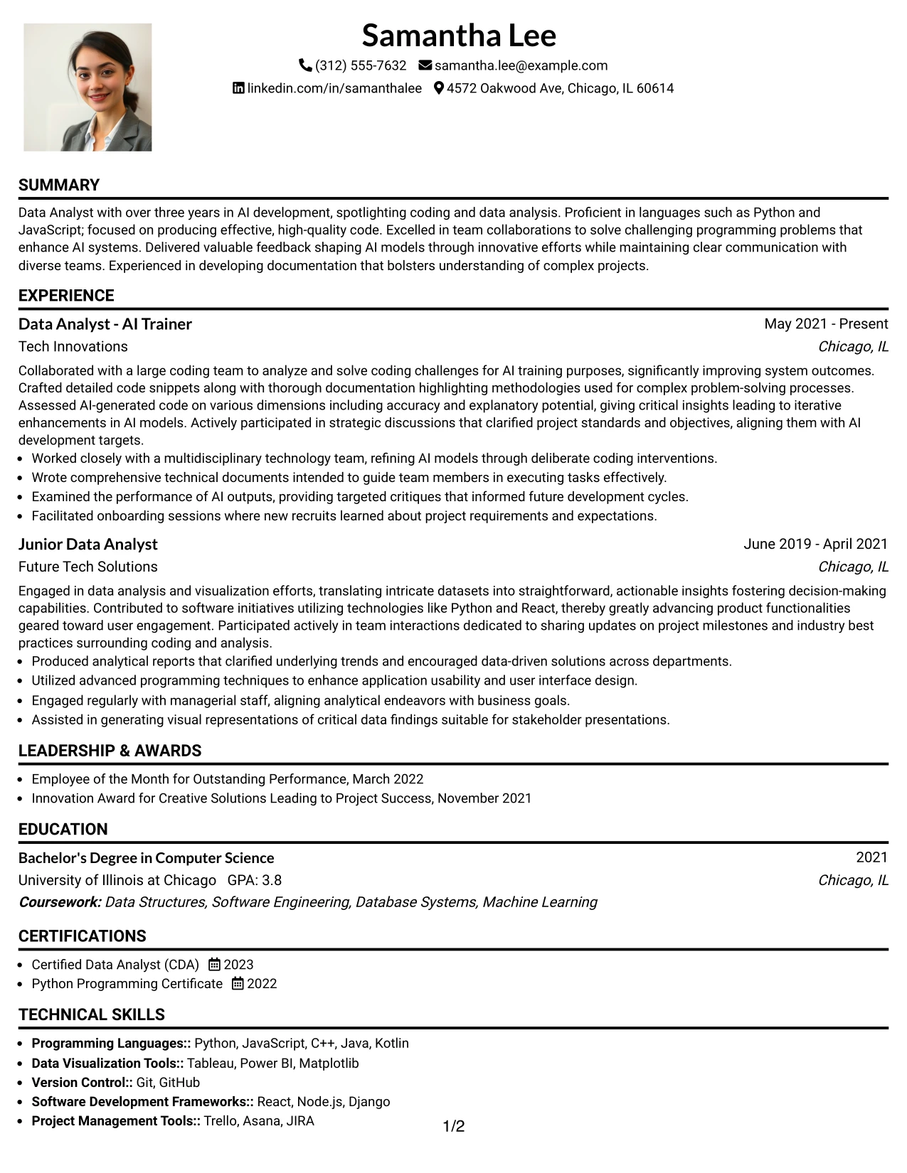Resume Example Page 1