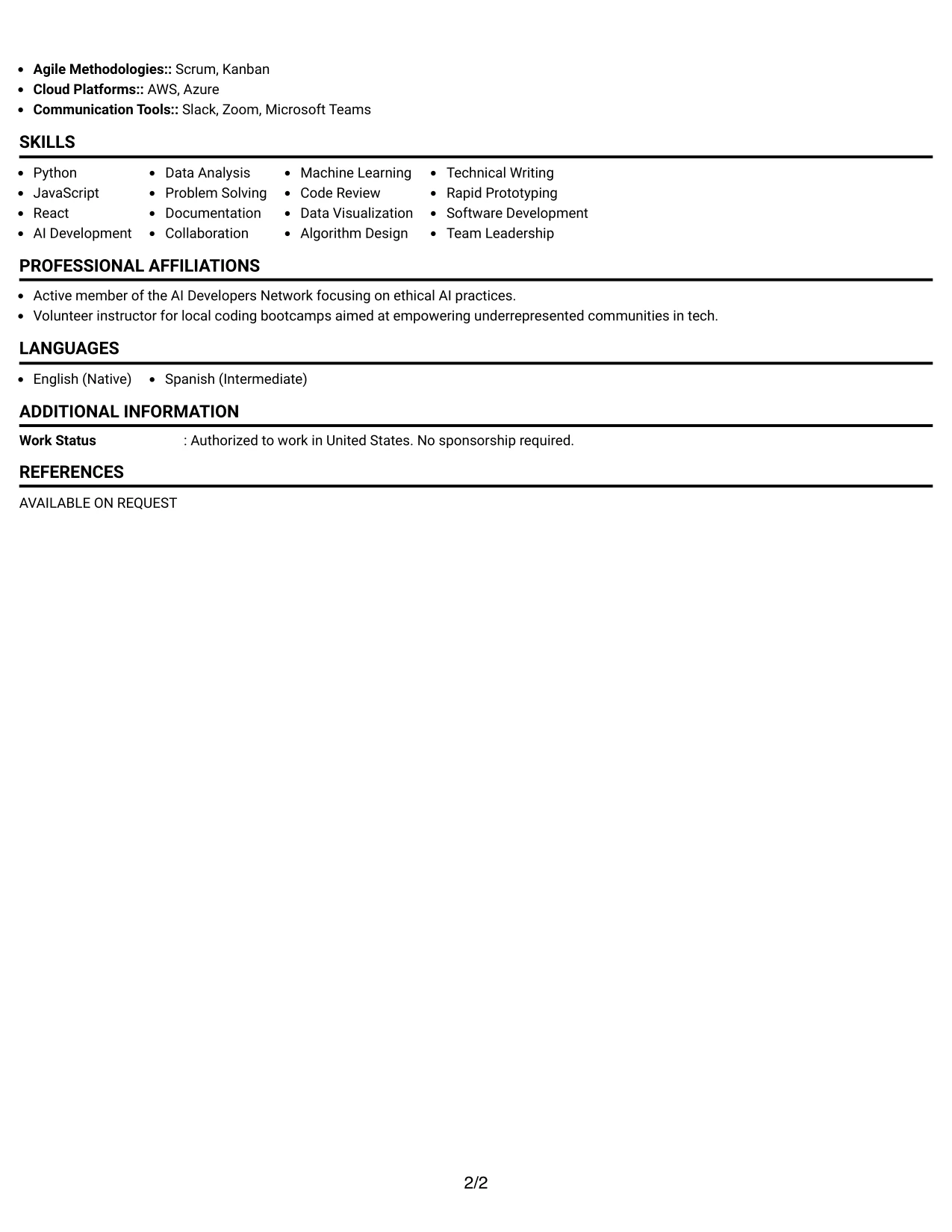 Resume Example Page 2