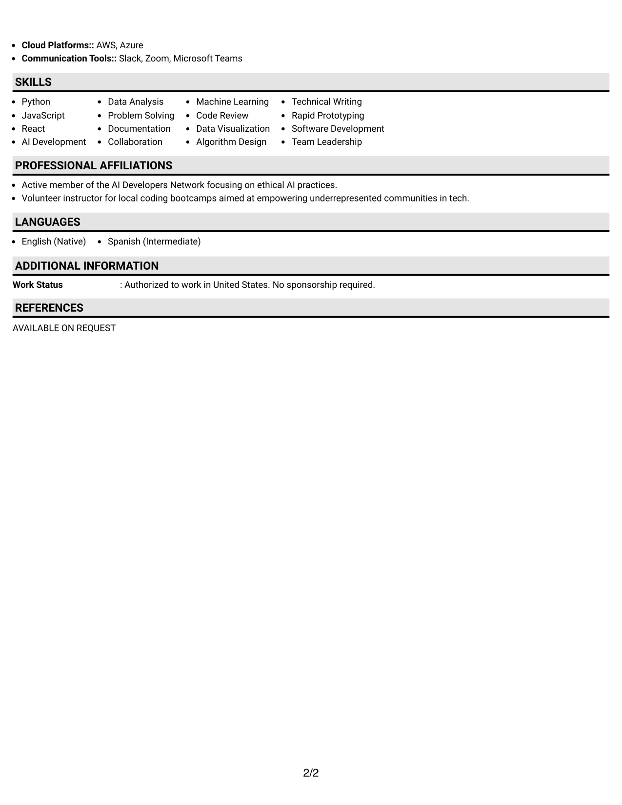 Resume Example Page 2