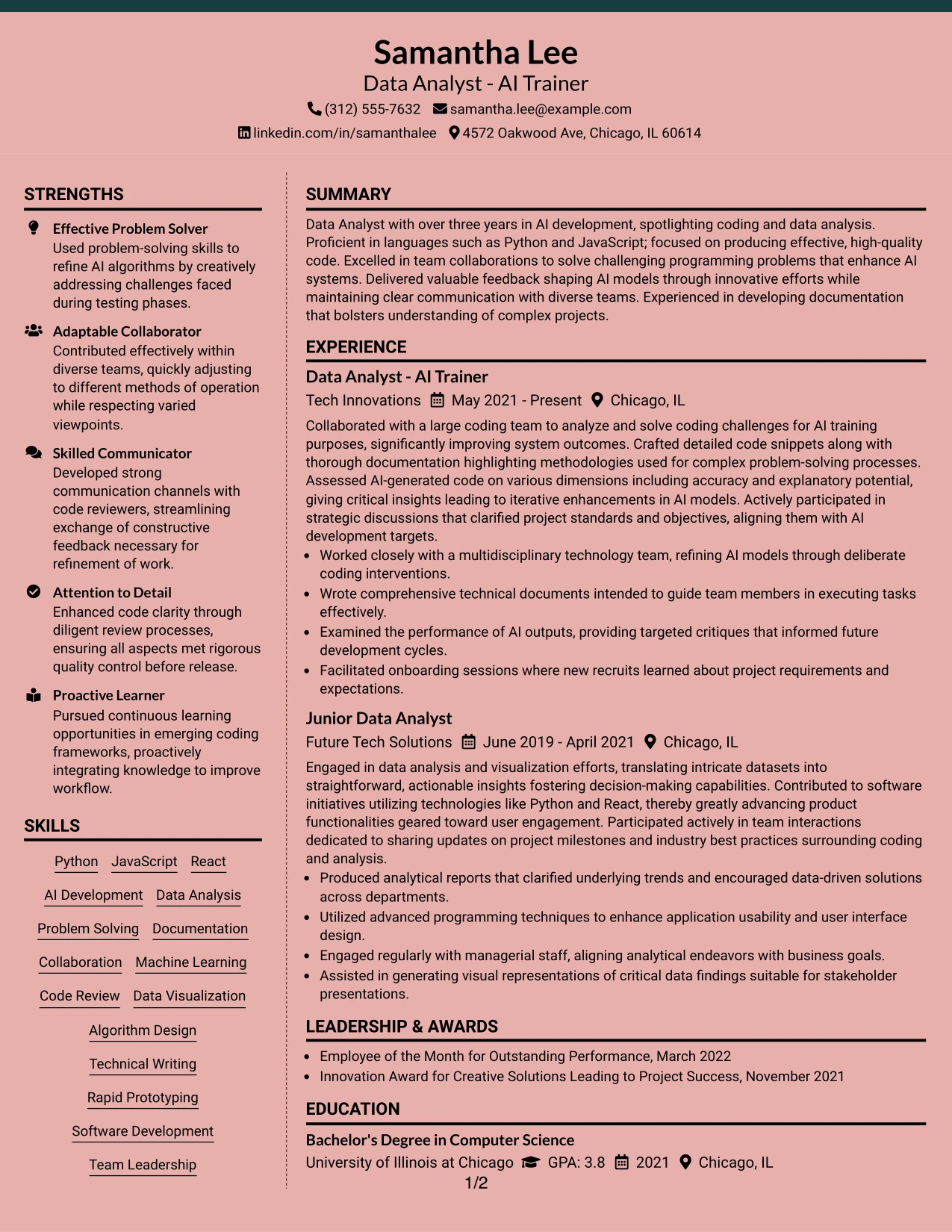 Resume Example Page 1