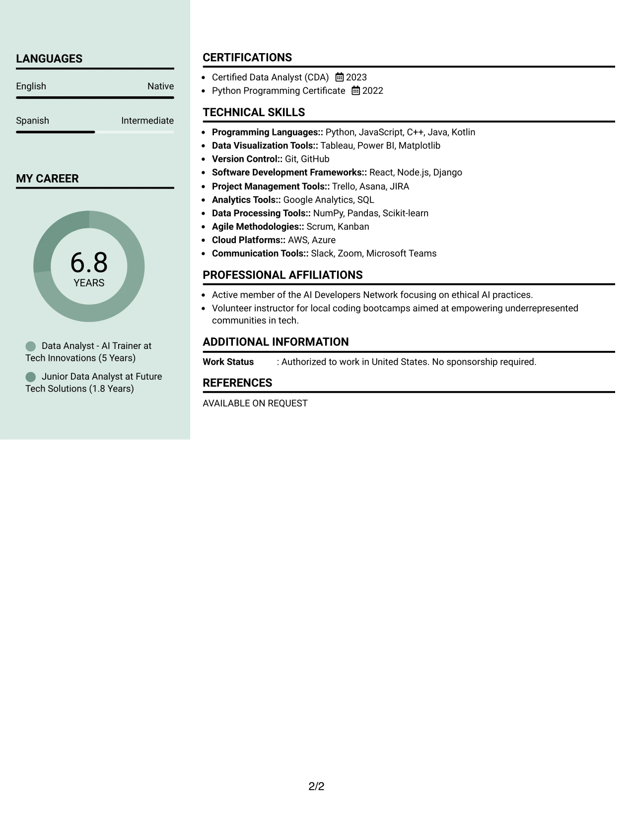 Resume Example Page 2