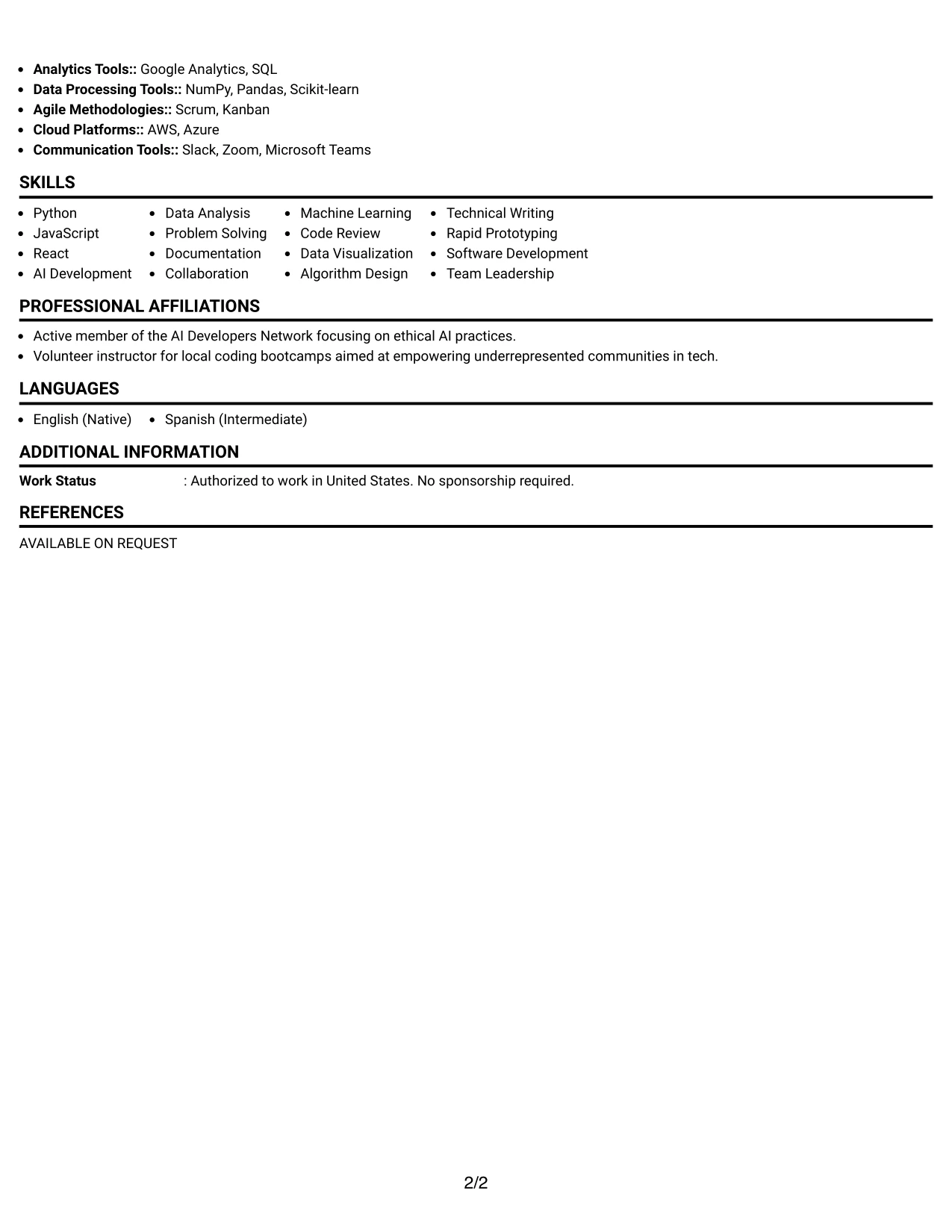 Resume Example Page 2