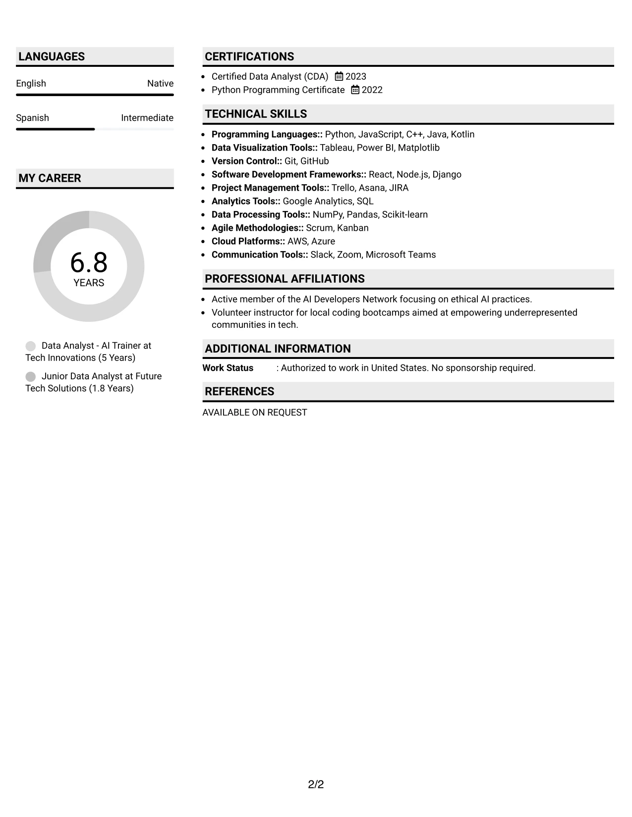 Resume Example Page 2