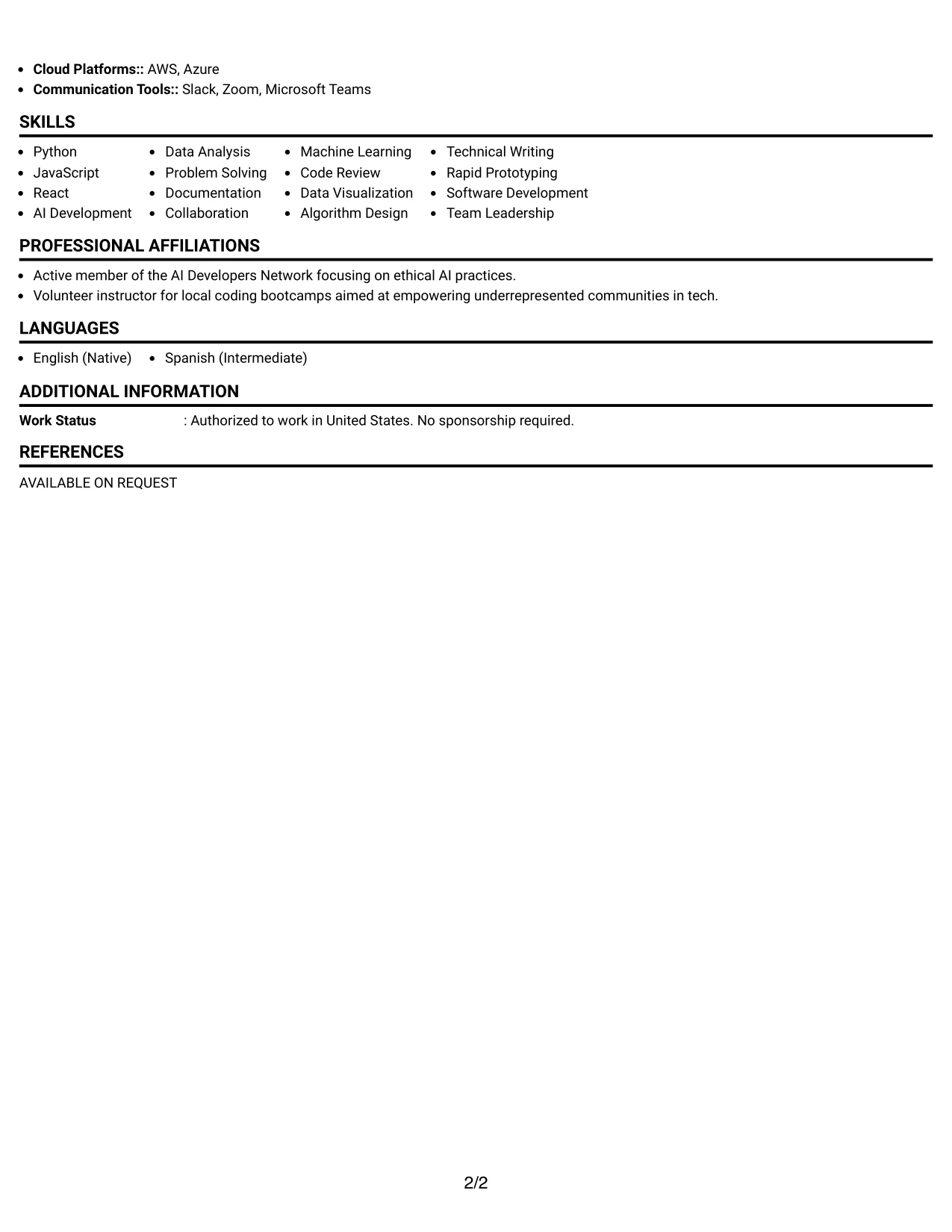 Resume Example Page 2
