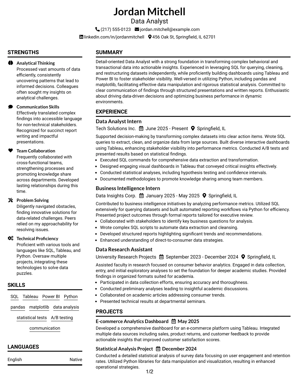Resume Example Page 1