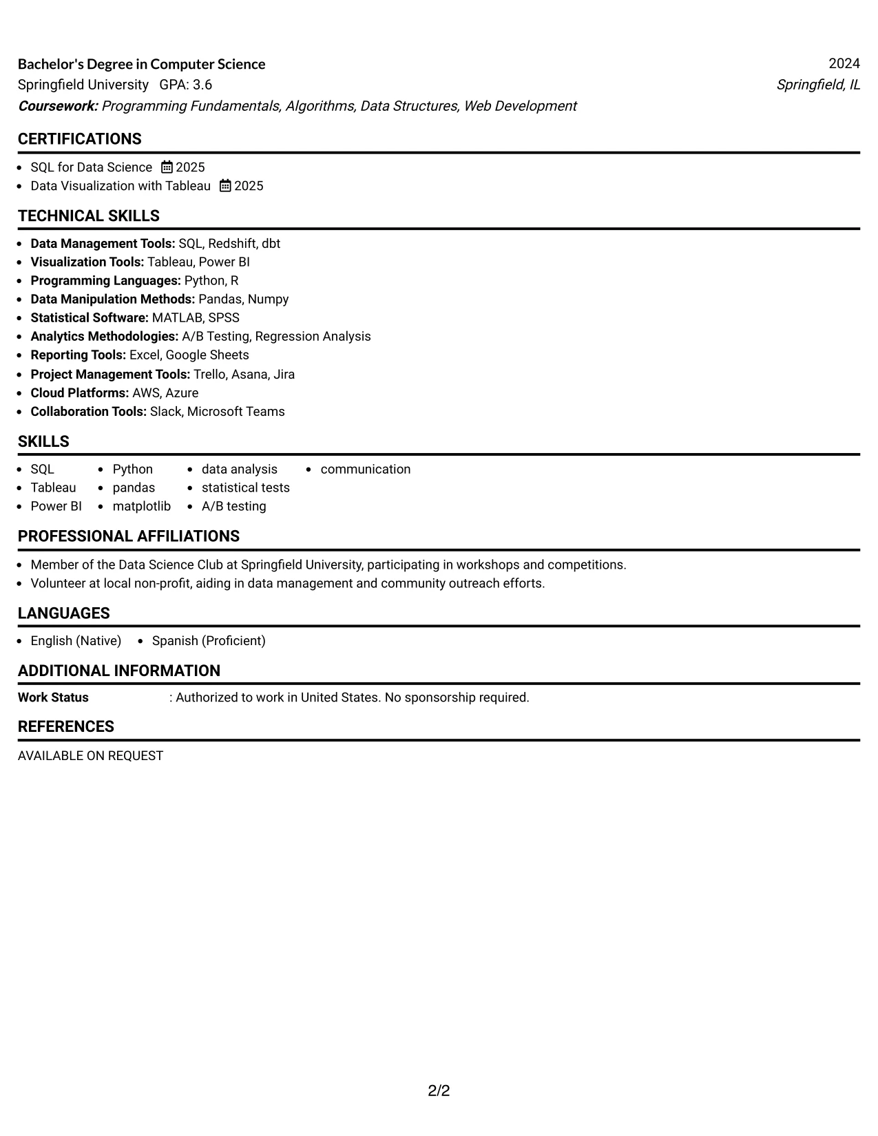 Resume Example Page 2