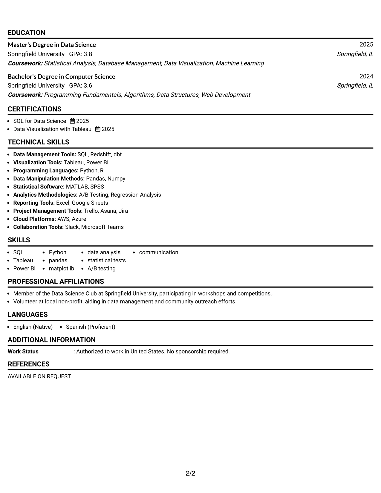 Resume Example Page 2