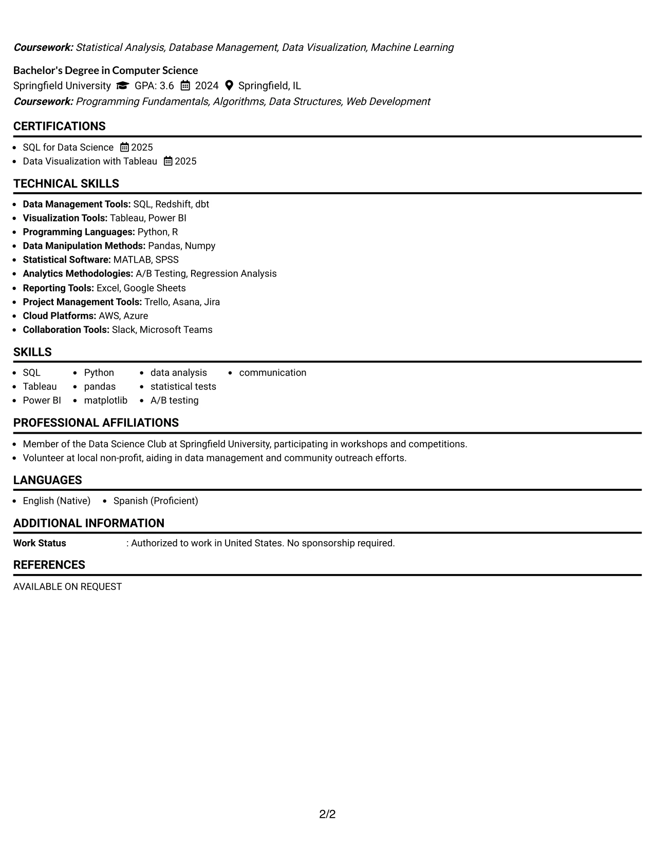 Resume Example Page 2