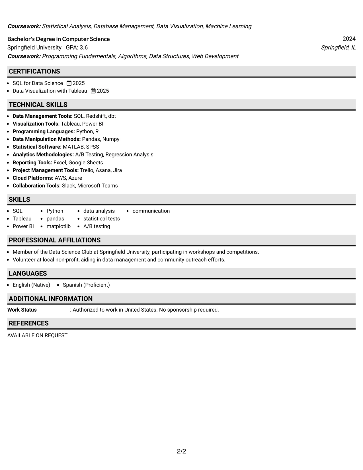 Resume Example Page 2
